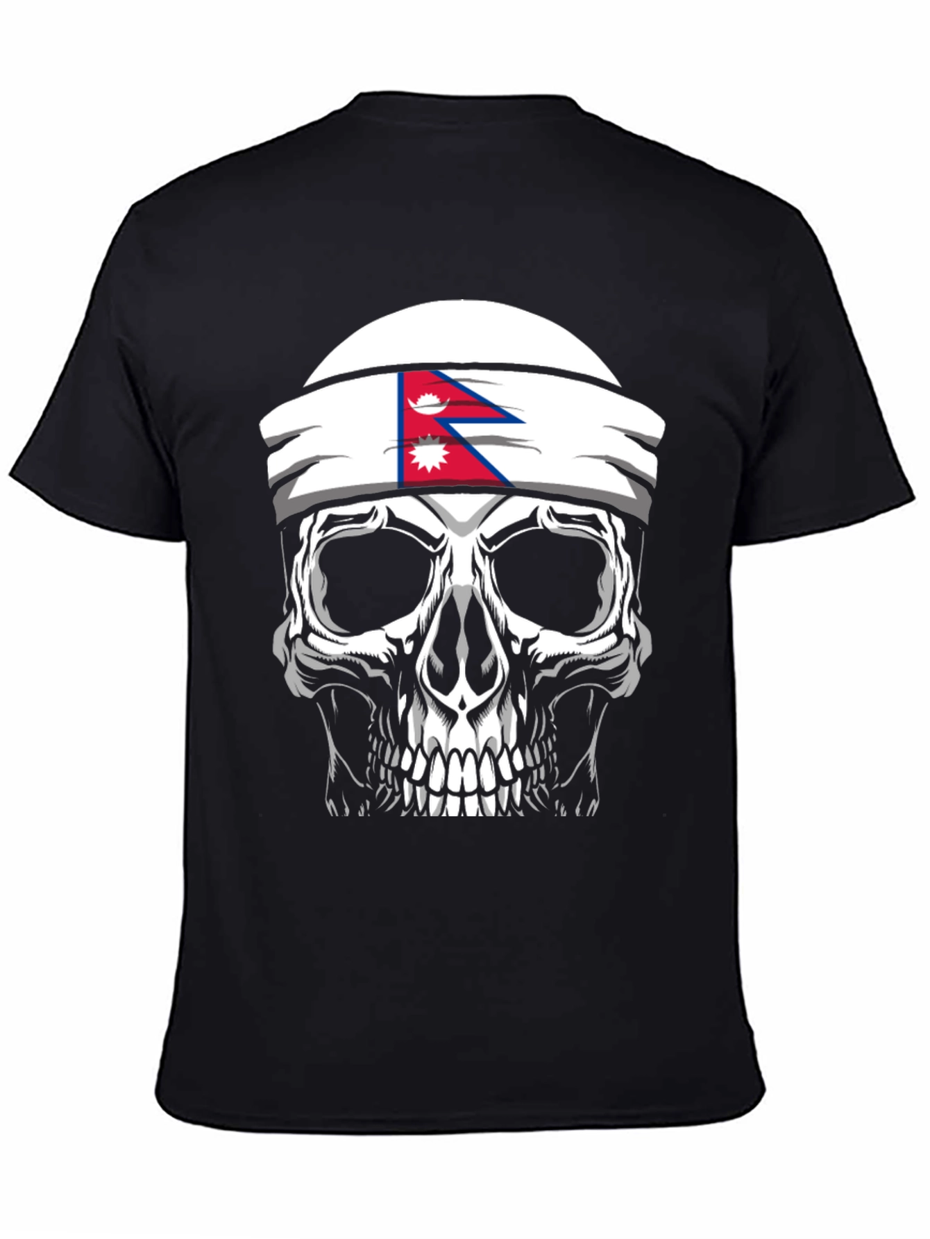 Skull Nepal Flag Headband Mens Graphic T-Shirt