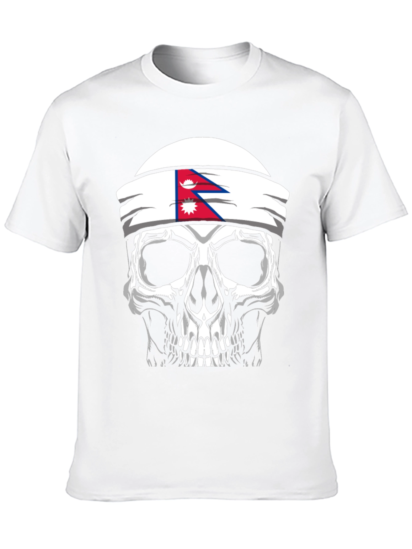 Skull Nepal Flag Headband Mens Graphic T-Shirt