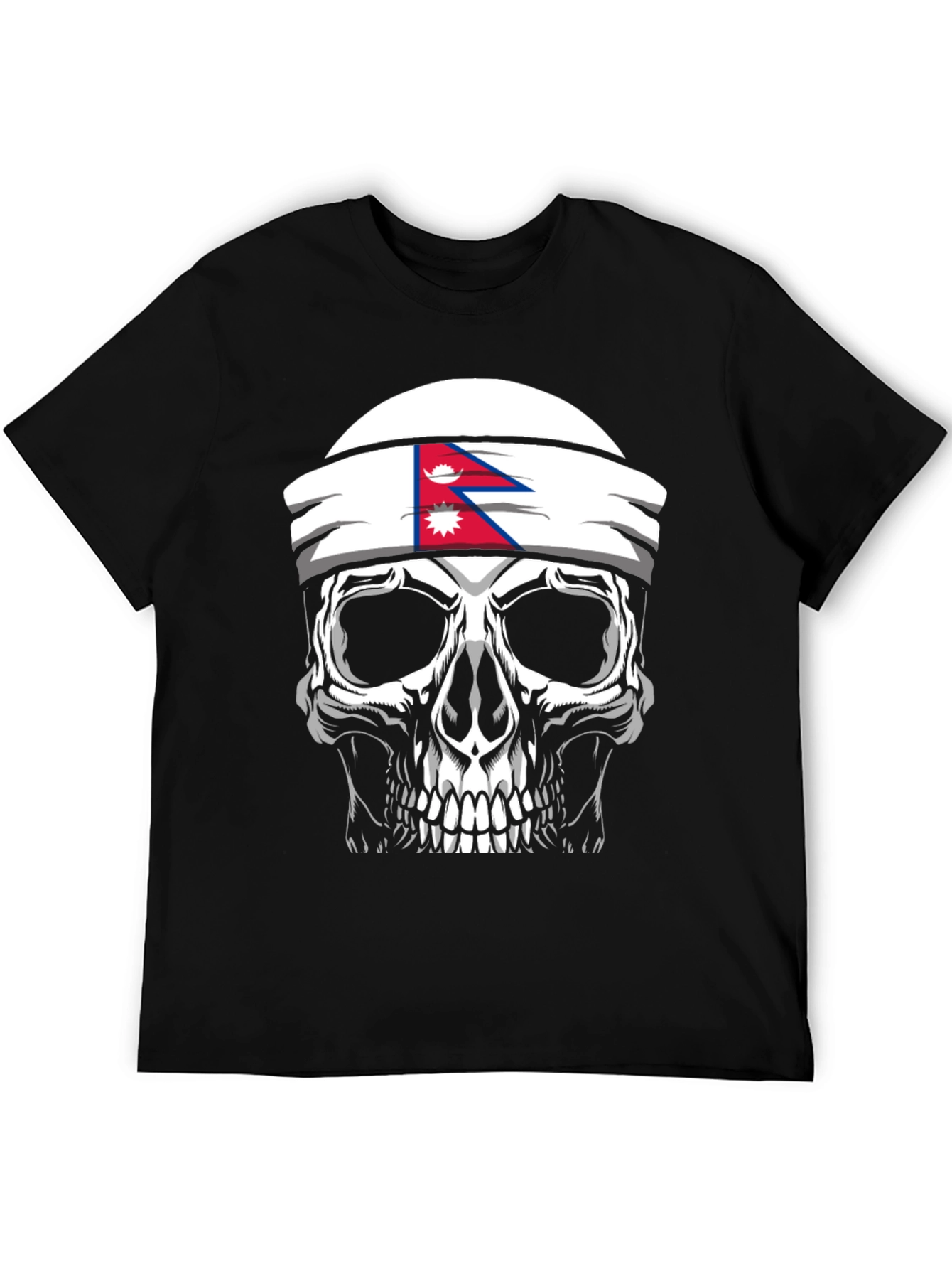 Skull Nepal Flag Headband Mens Graphic T-Shirt
