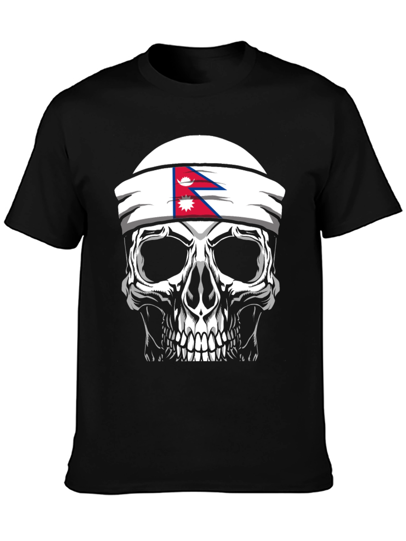 Skull Nepal Flag Headband Mens Graphic T-Shirt