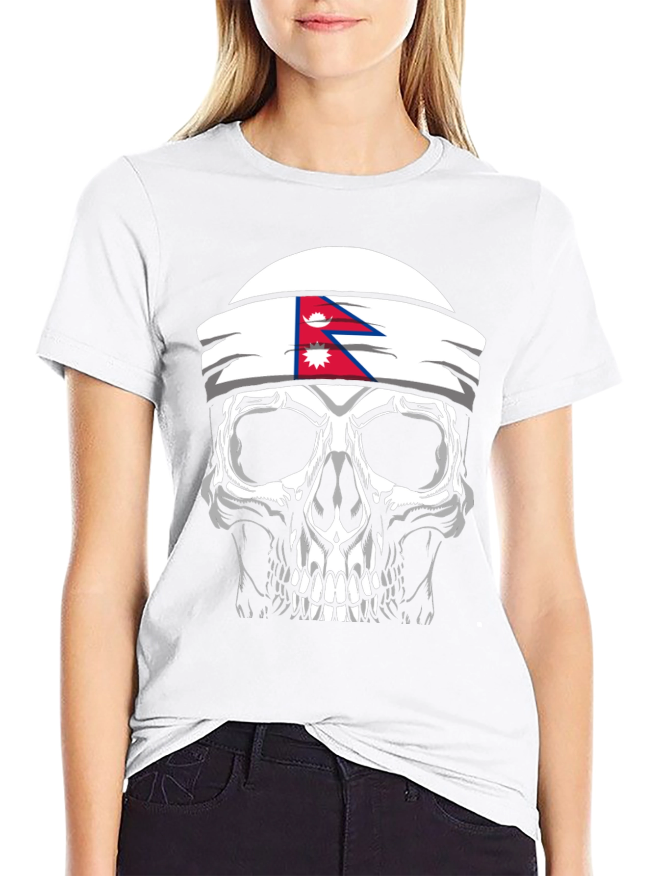Skull Nepal Flag Headband Mens Graphic T-Shirt