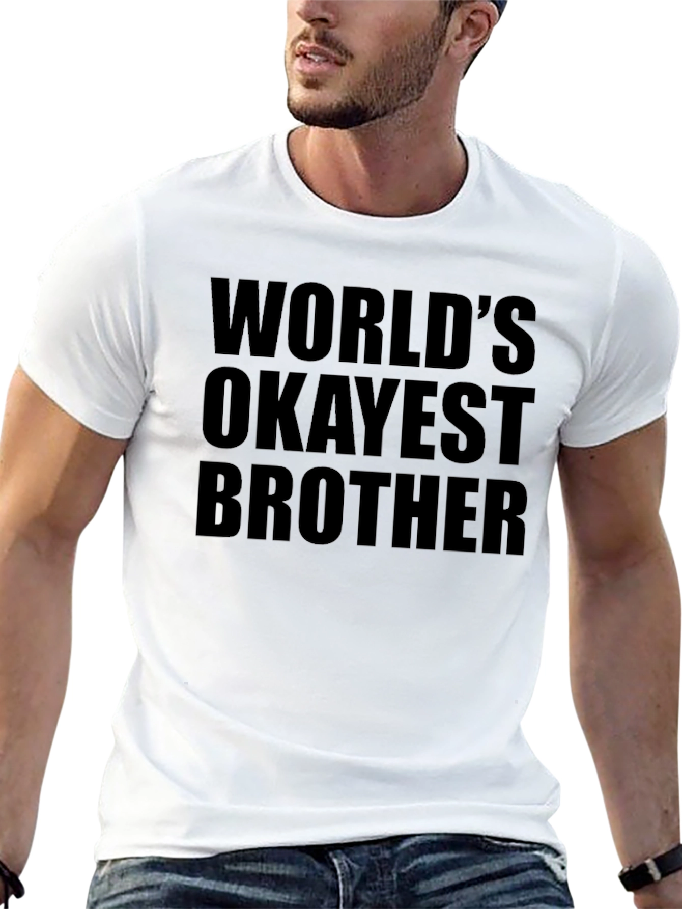 Worlds Okayest Brother Black Graphic T-Shirt