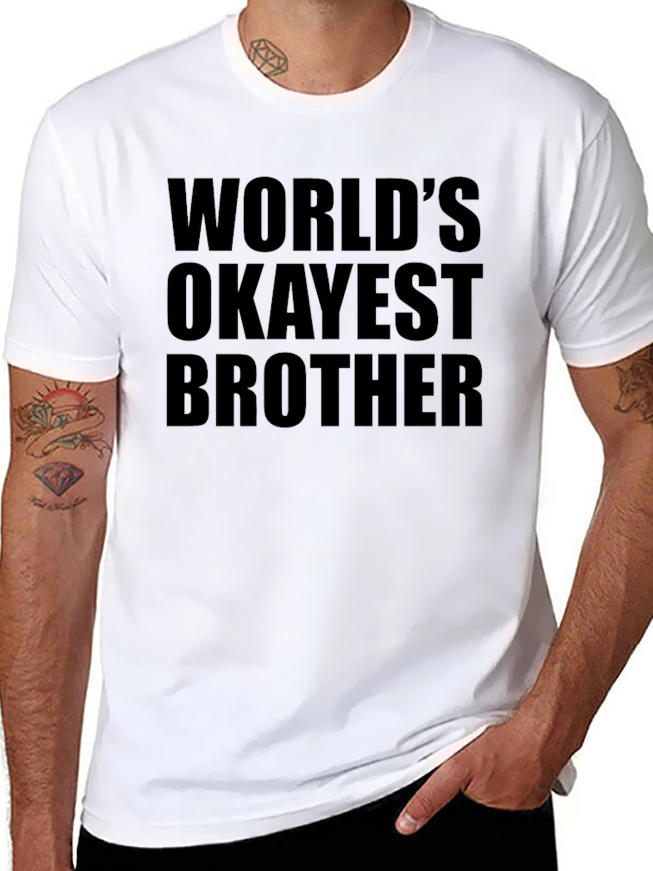 Worlds Okayest Brother Black Graphic T-Shirt