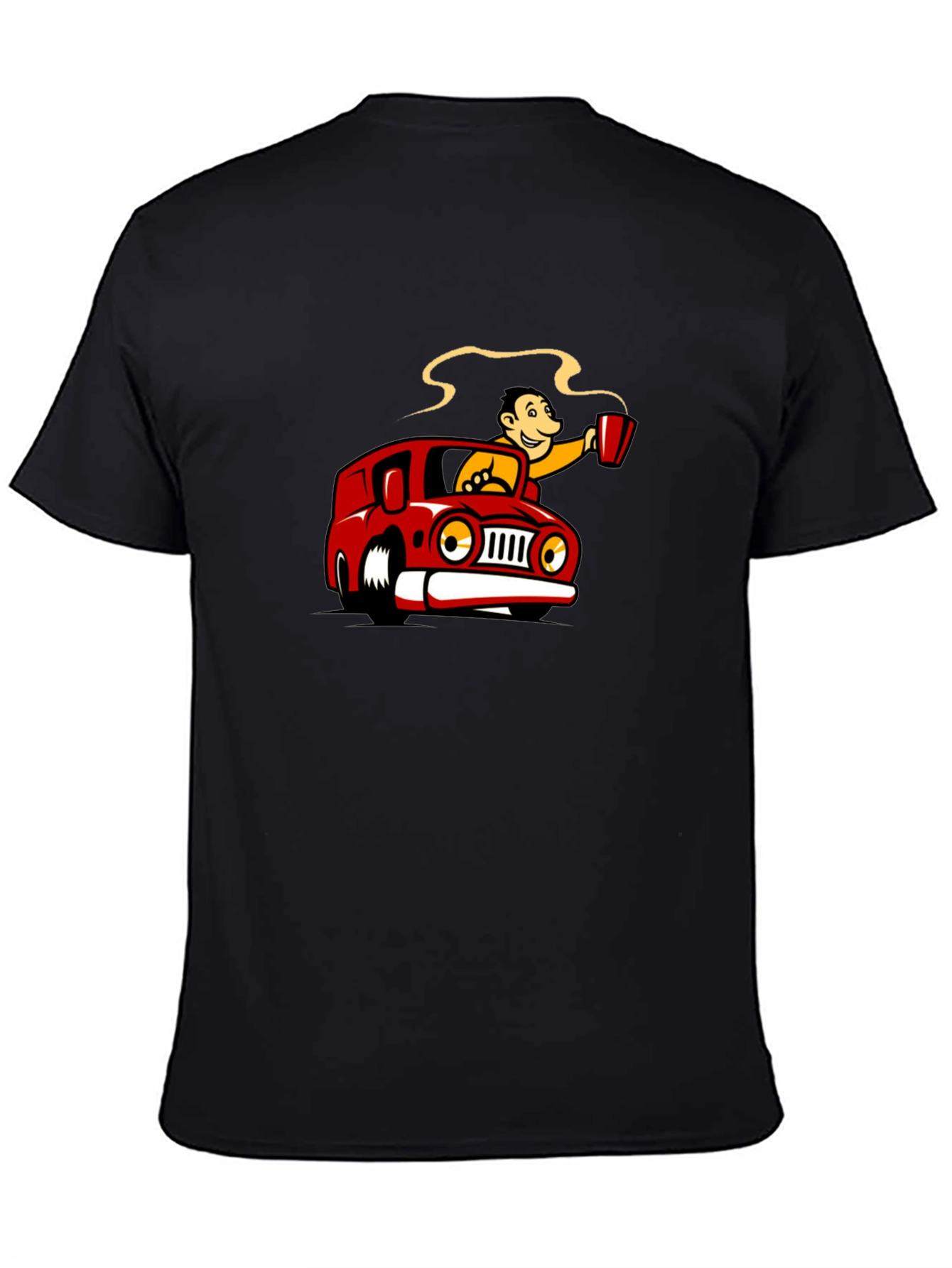 Coffee Car Cartoon Black T-Shirt