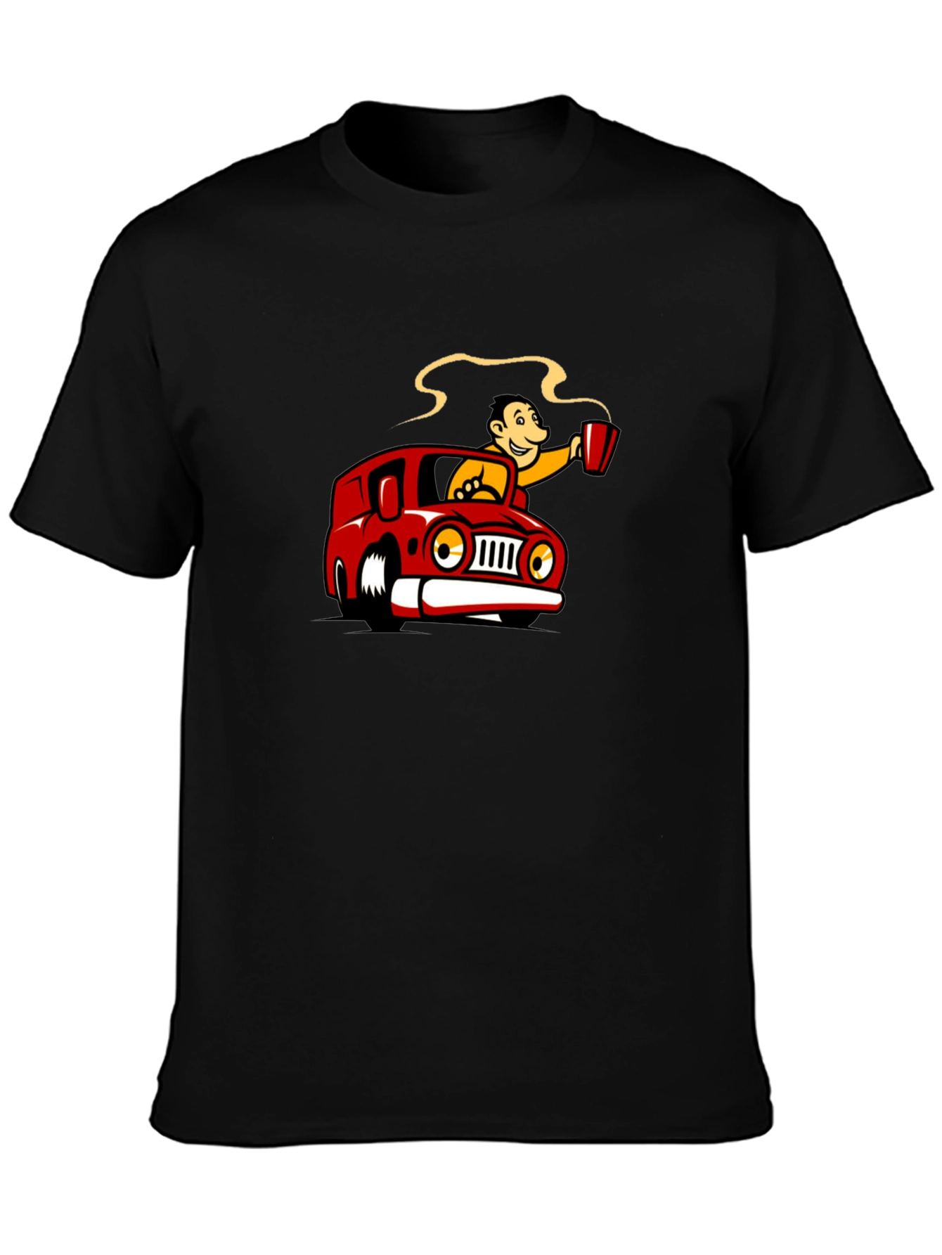 Coffee Car Cartoon Black T-Shirt
