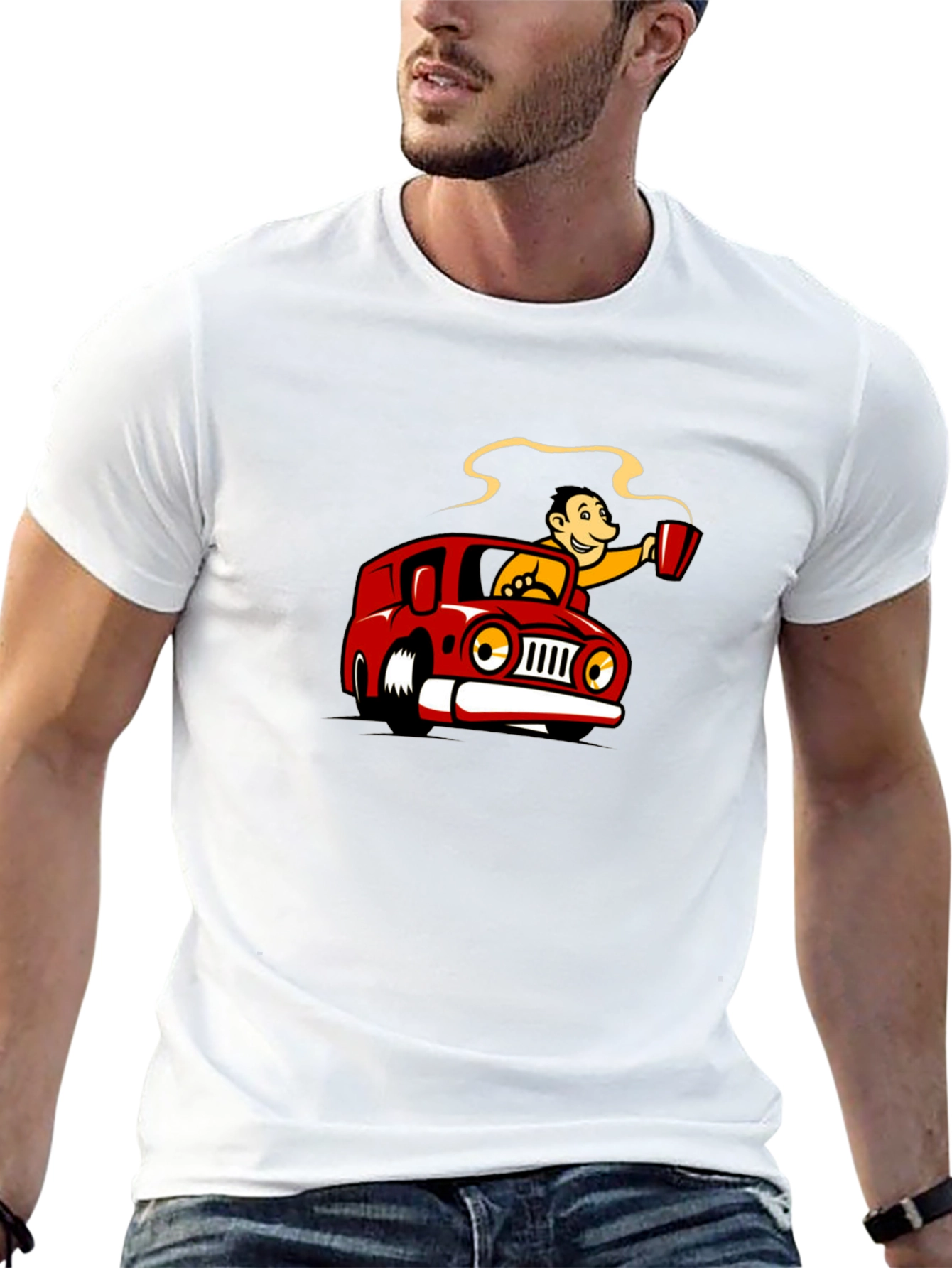 Coffee Car Cartoon Black T-Shirt