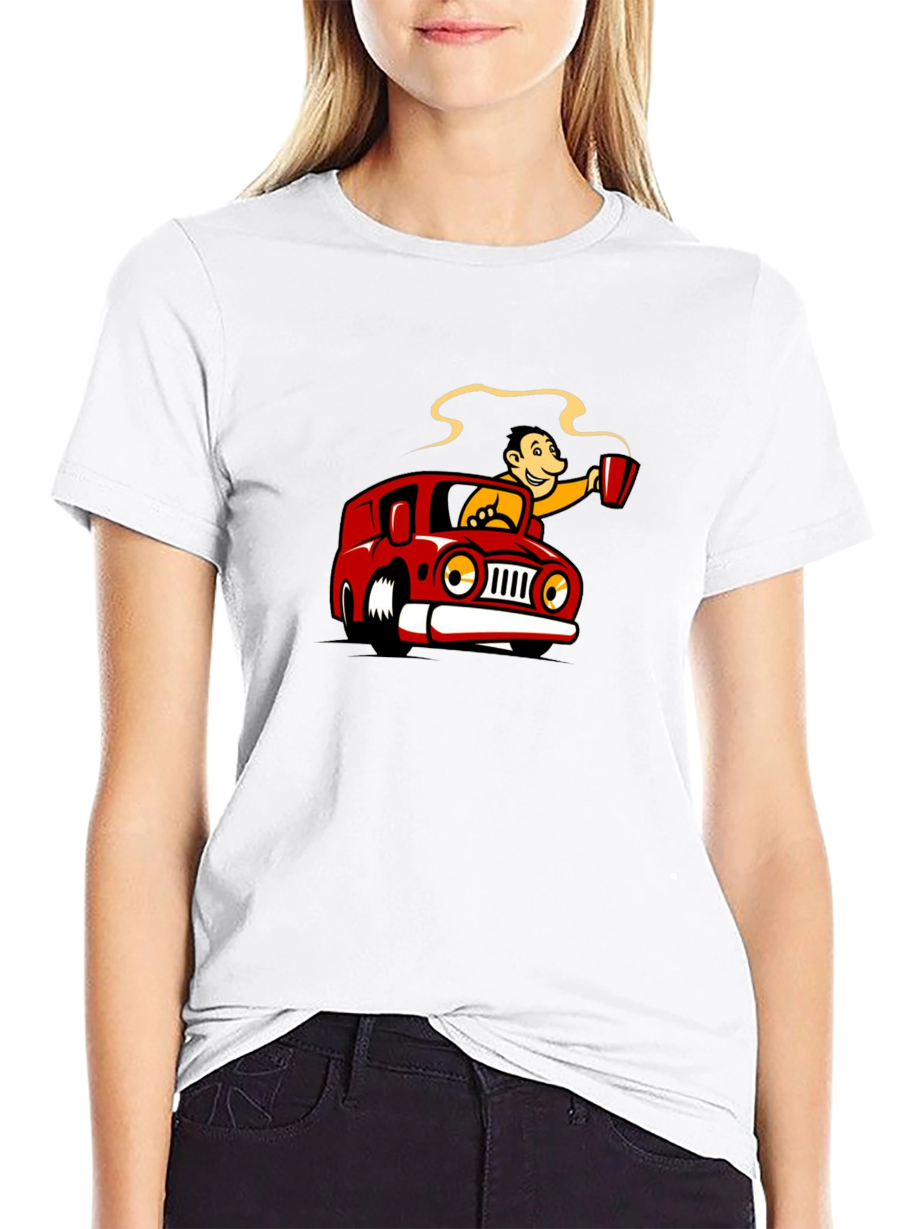 Coffee Car Cartoon Black T-Shirt