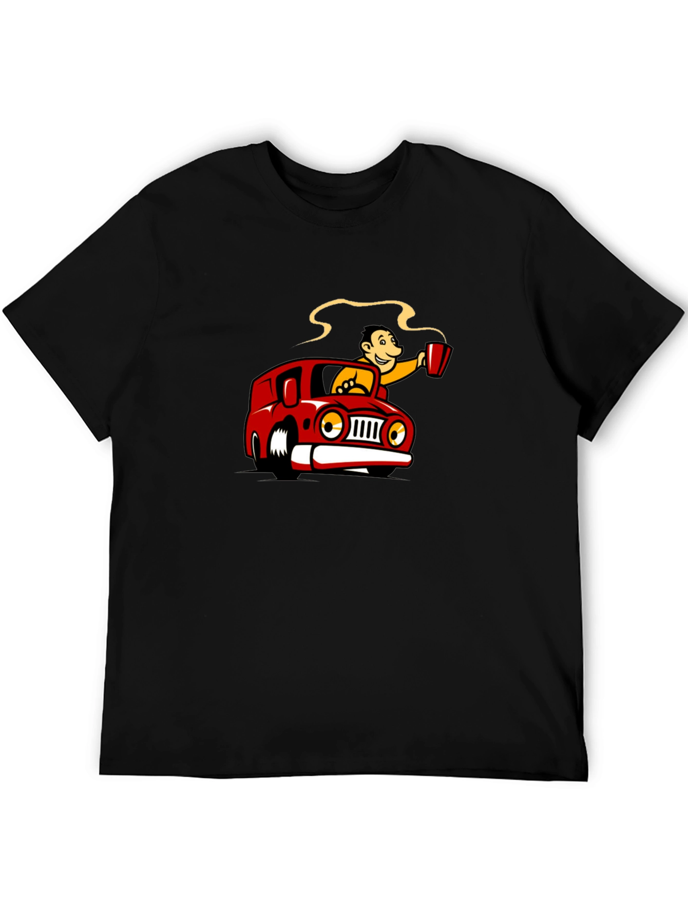 Coffee Car Cartoon Black T-Shirt
