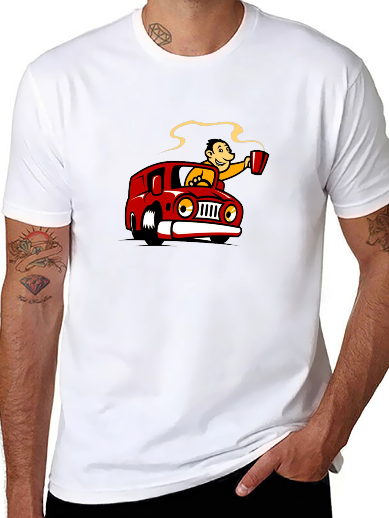 Coffee Car Cartoon Black T-Shirt