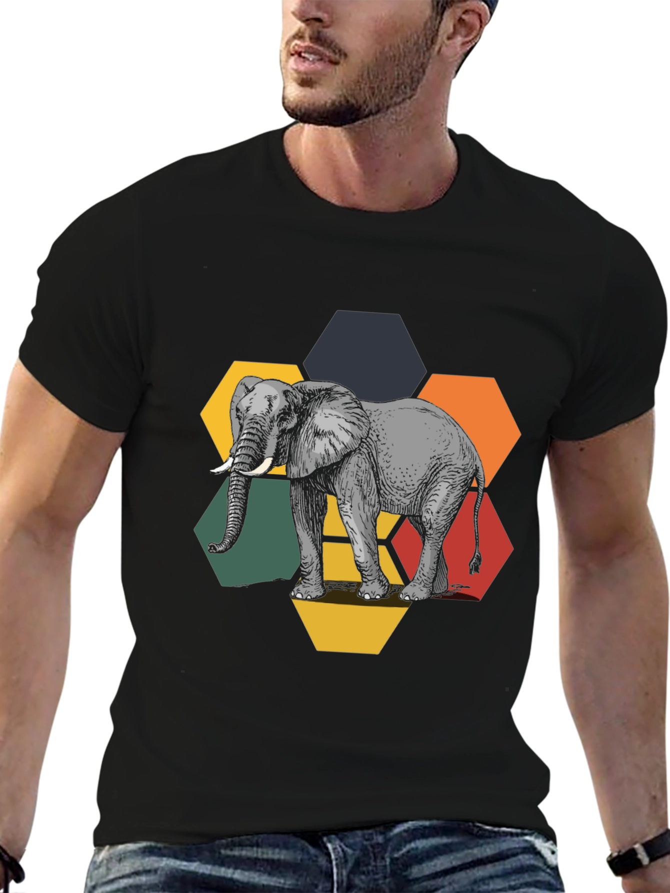 Elephant Hexagon Graphic Tee - Black