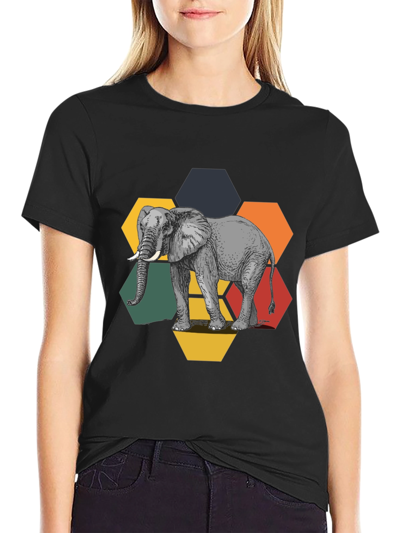 Elephant Hexagon Graphic Tee - Black