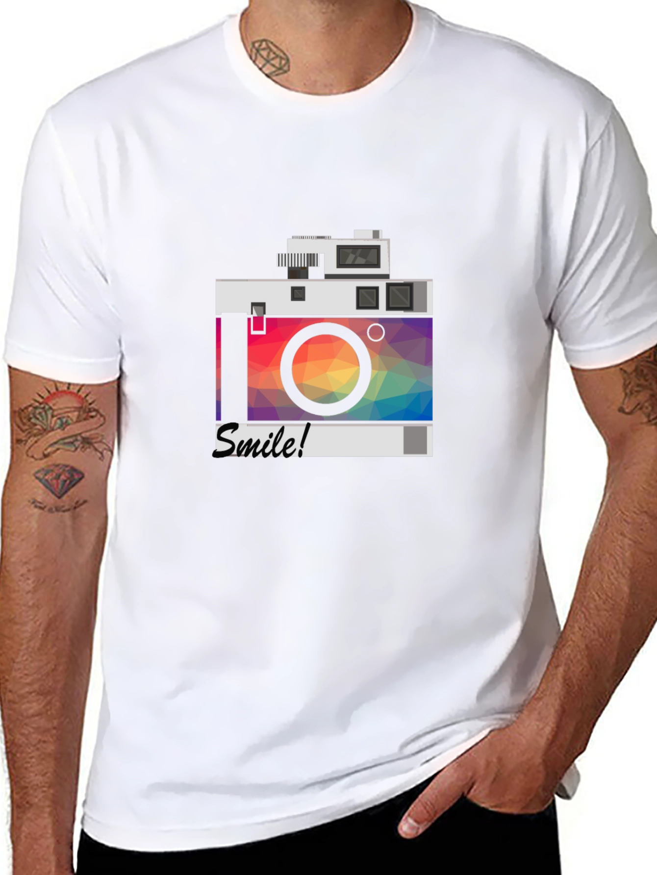 Stylish Camera Graphic Tee - Smile!