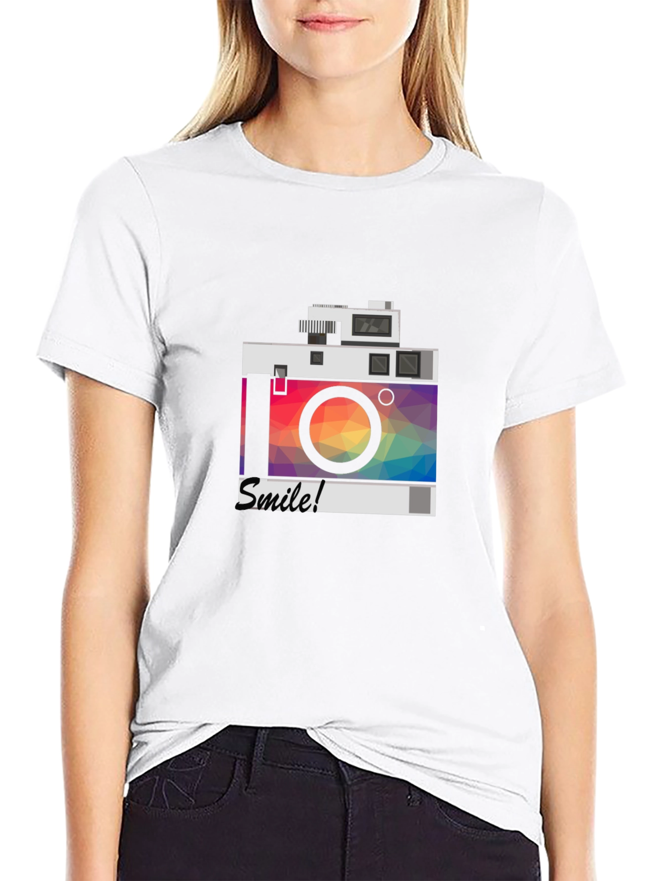 Stylish Camera Graphic Tee - Smile!