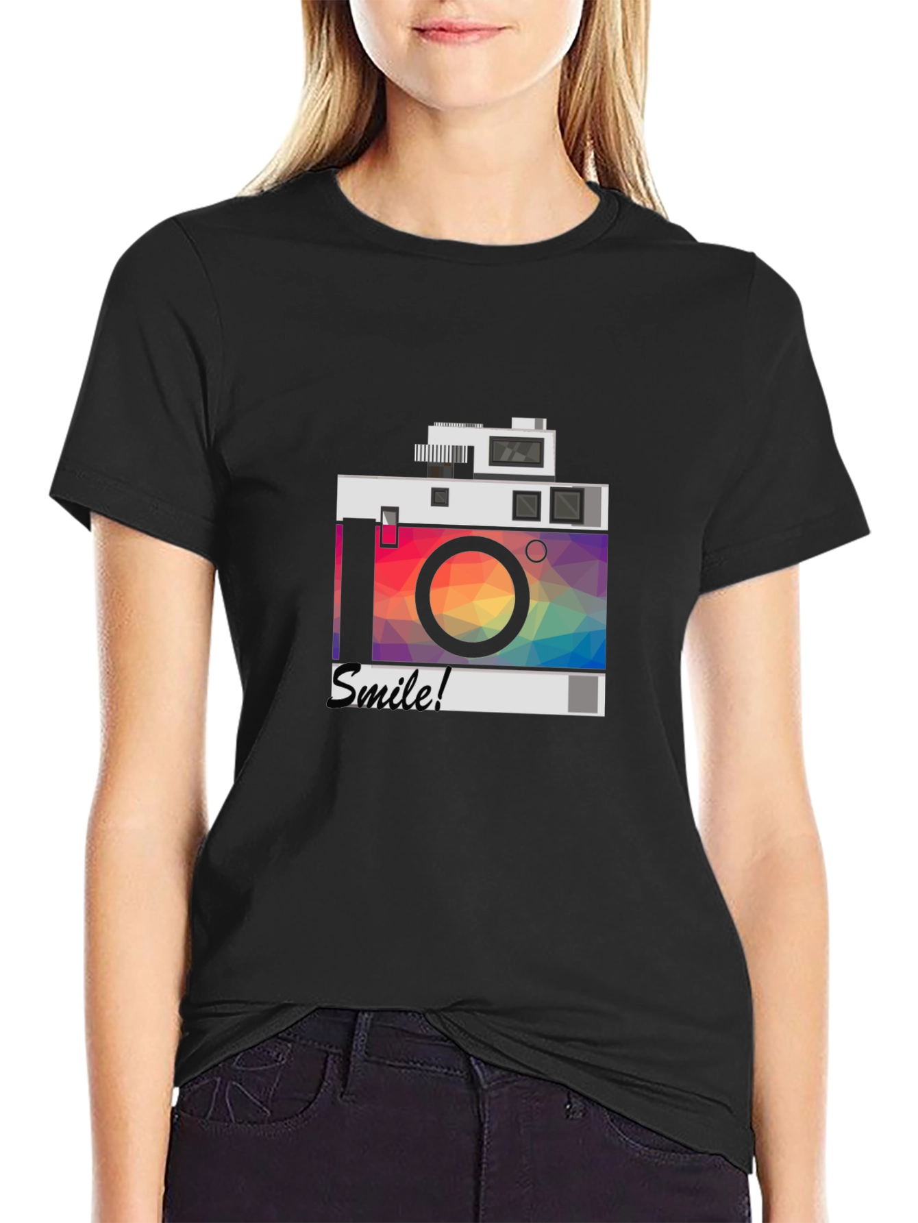 Stylish Camera Graphic Tee - Smile!