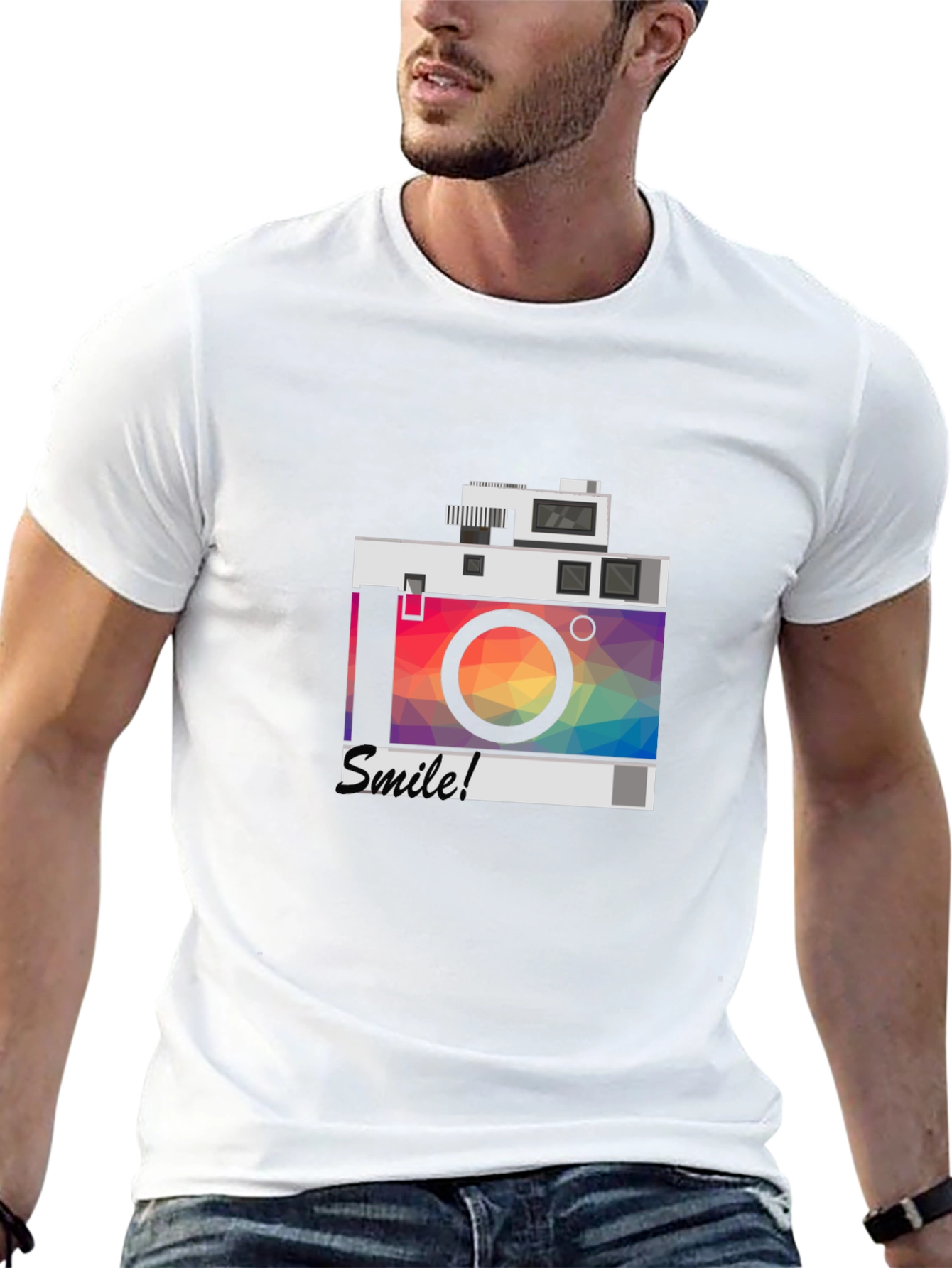 Stylish Camera Graphic Tee - Smile!