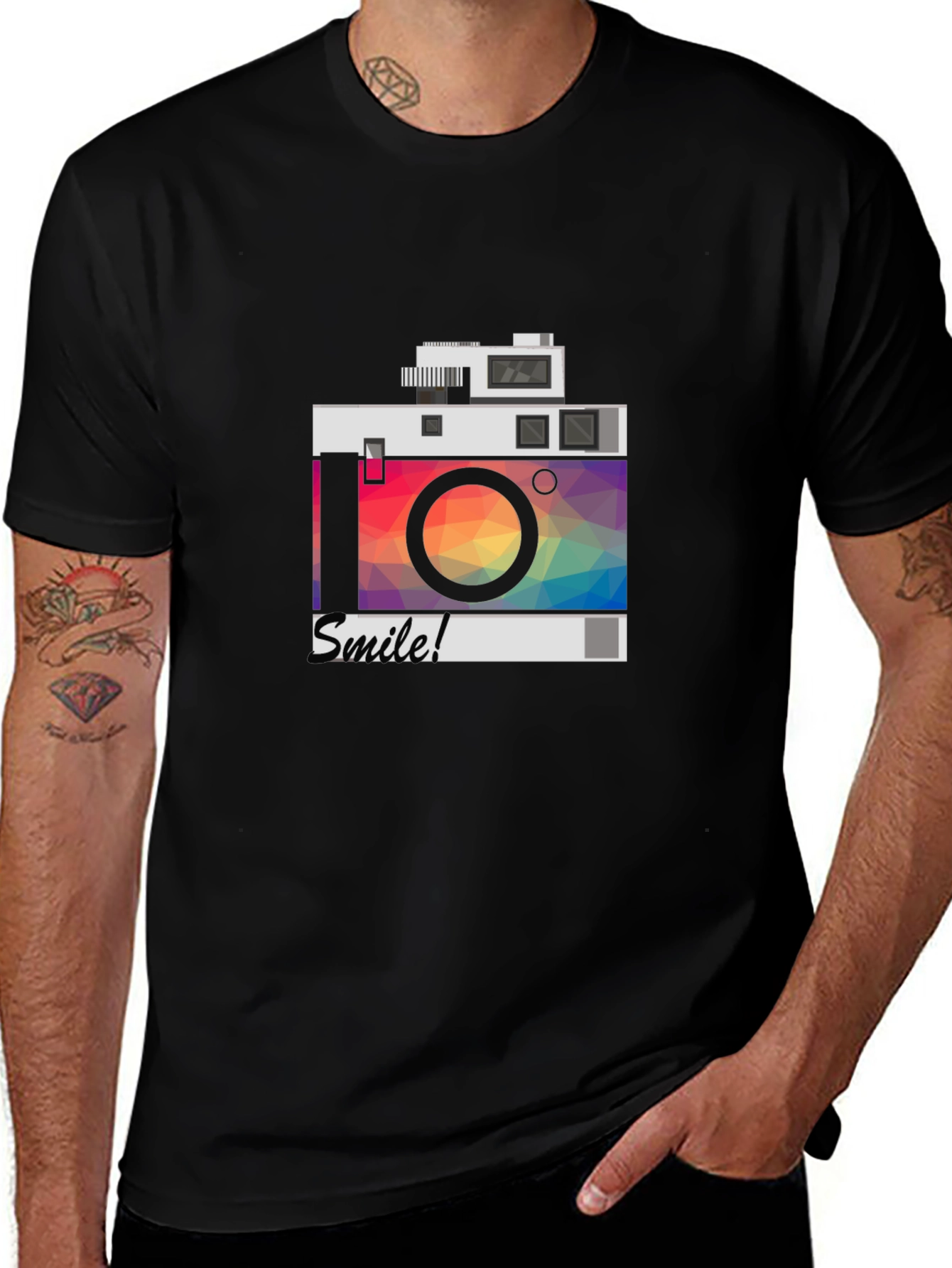 Stylish Camera Graphic Tee - Smile!