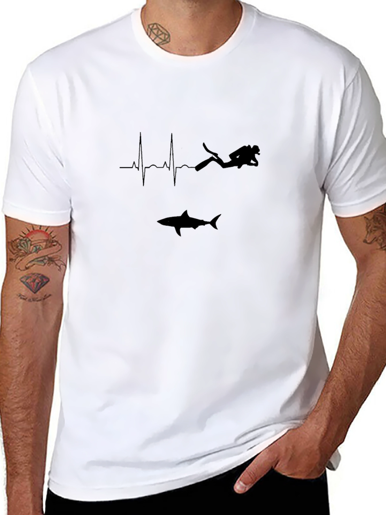 Diver Heartbeat Shark Black Graphic Tee