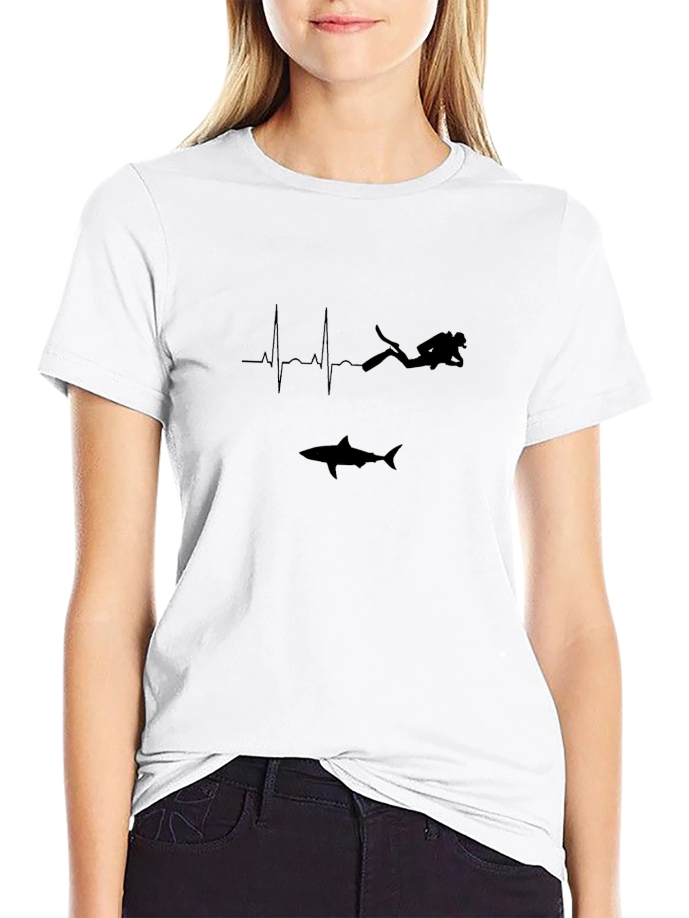 Diver Heartbeat Shark Black Graphic Tee