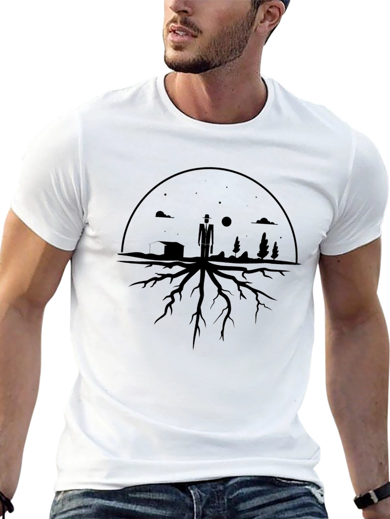Stylized Rootscape Graphic Tee - Black Cotton Blend