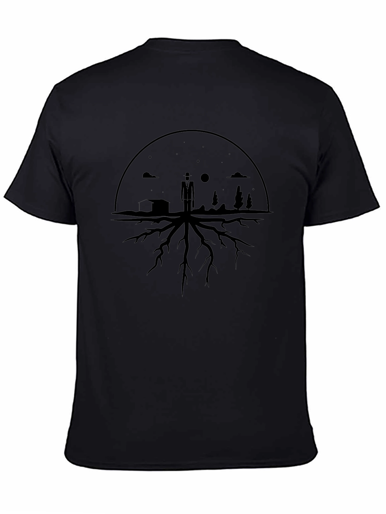 Stylized Rootscape Graphic Tee - Black Cotton Blend