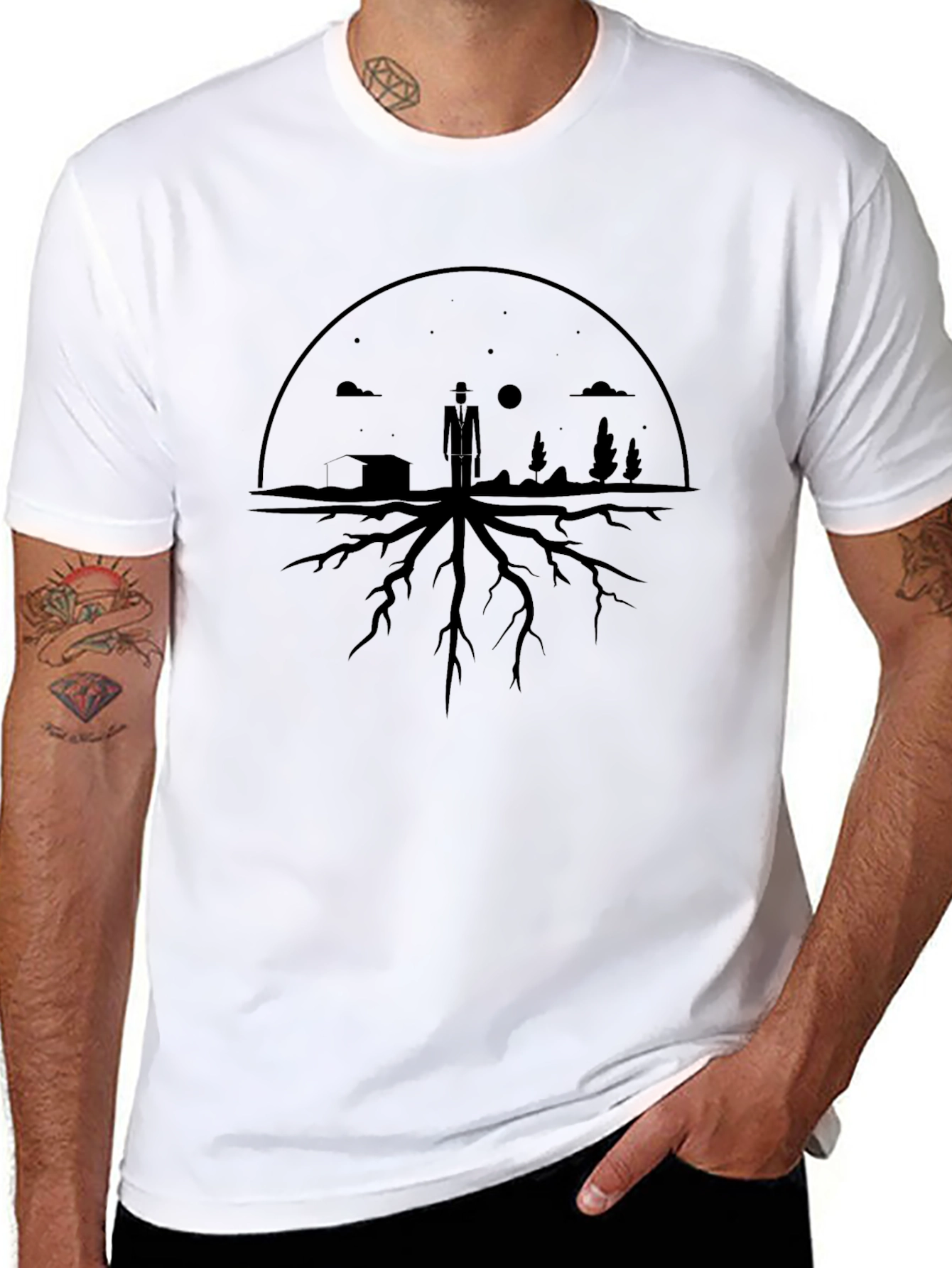Stylized Rootscape Graphic Tee - Black Cotton Blend