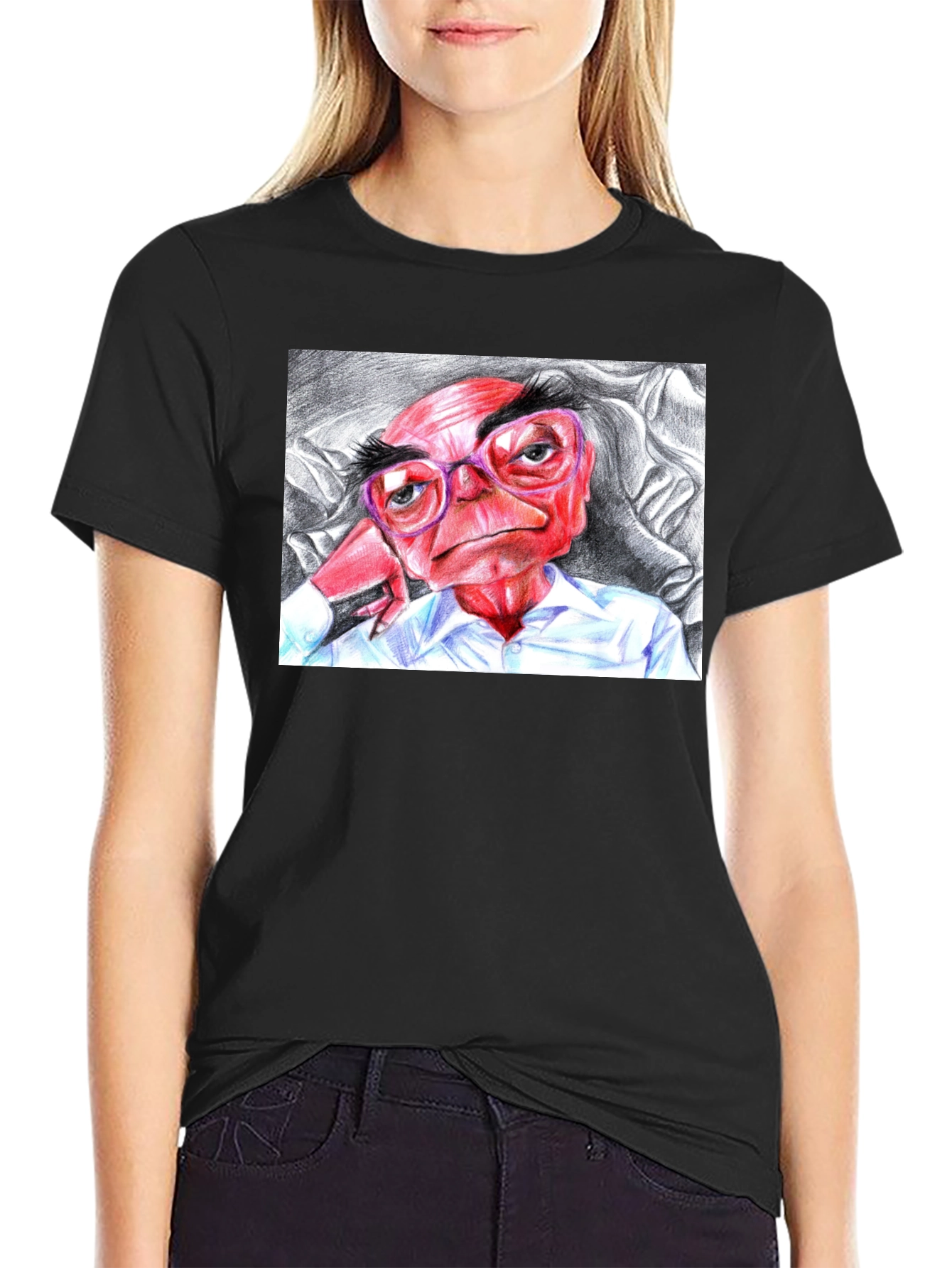 Cartoon Character Graphic Tee - Black