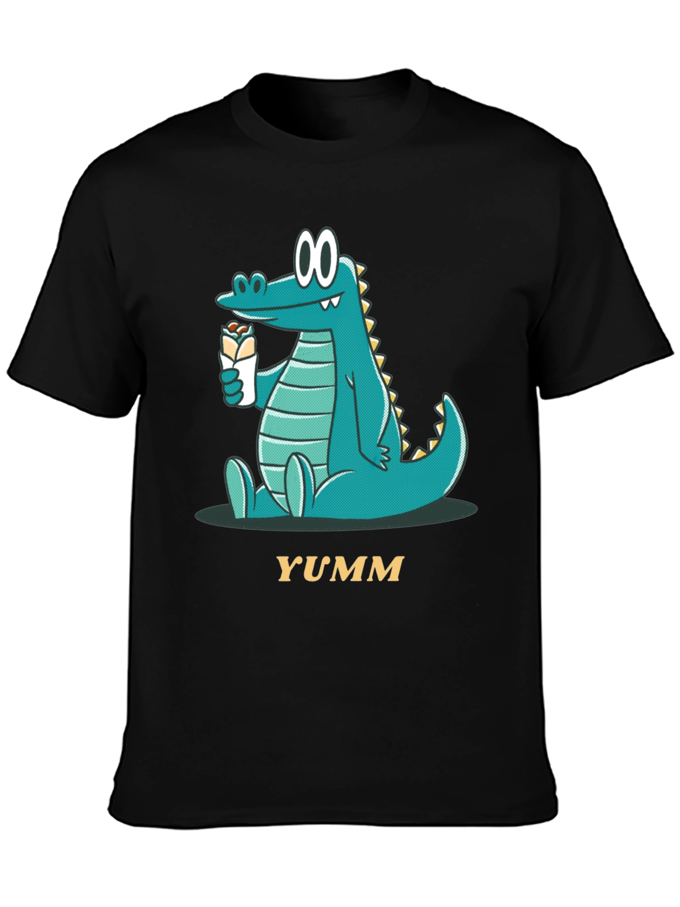 Cartoon Alligator Eating Wrap - Mens Black T-Shirt