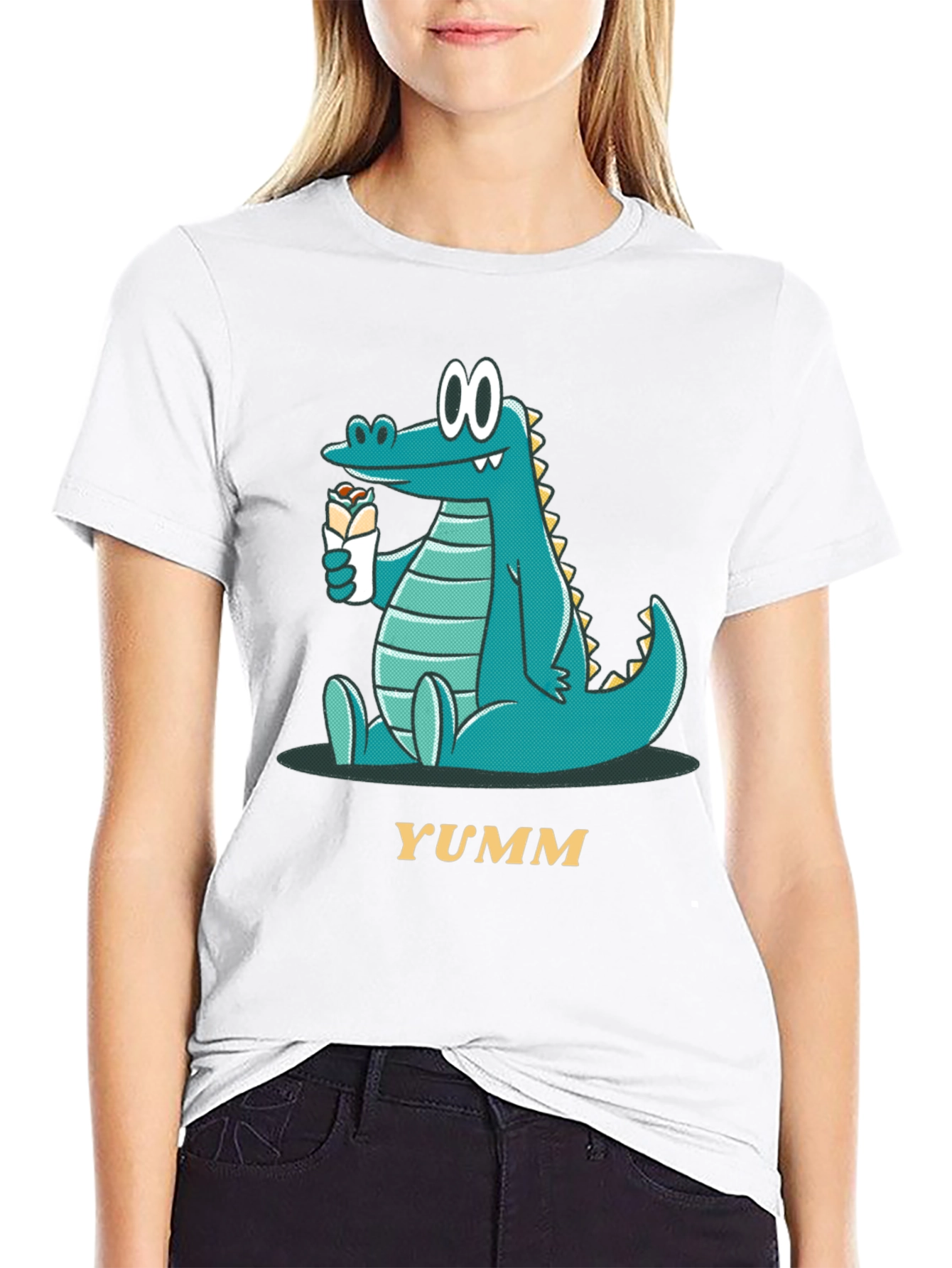 Cartoon Alligator Eating Wrap - Mens Black T-Shirt