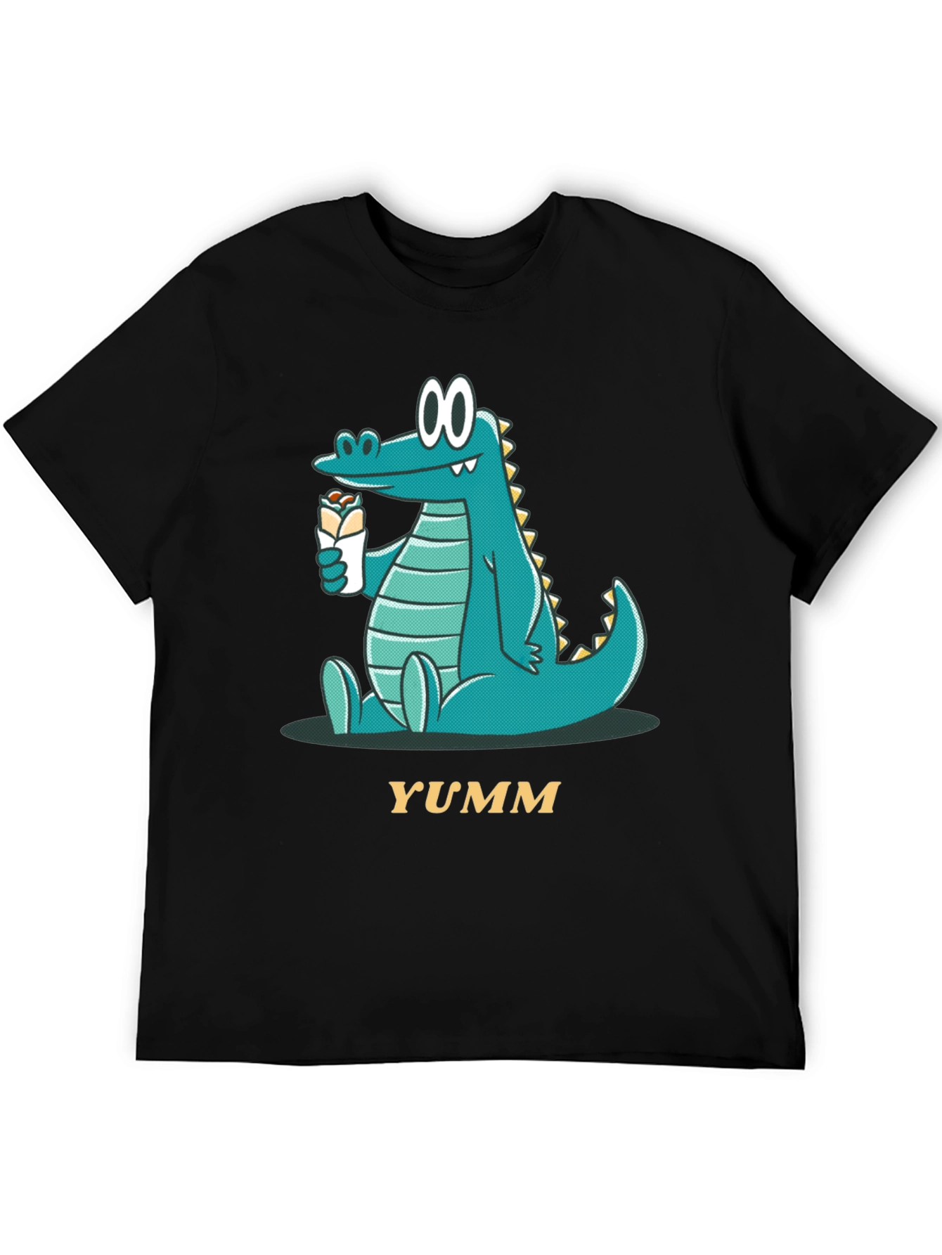Cartoon Alligator Eating Wrap - Mens Black T-Shirt