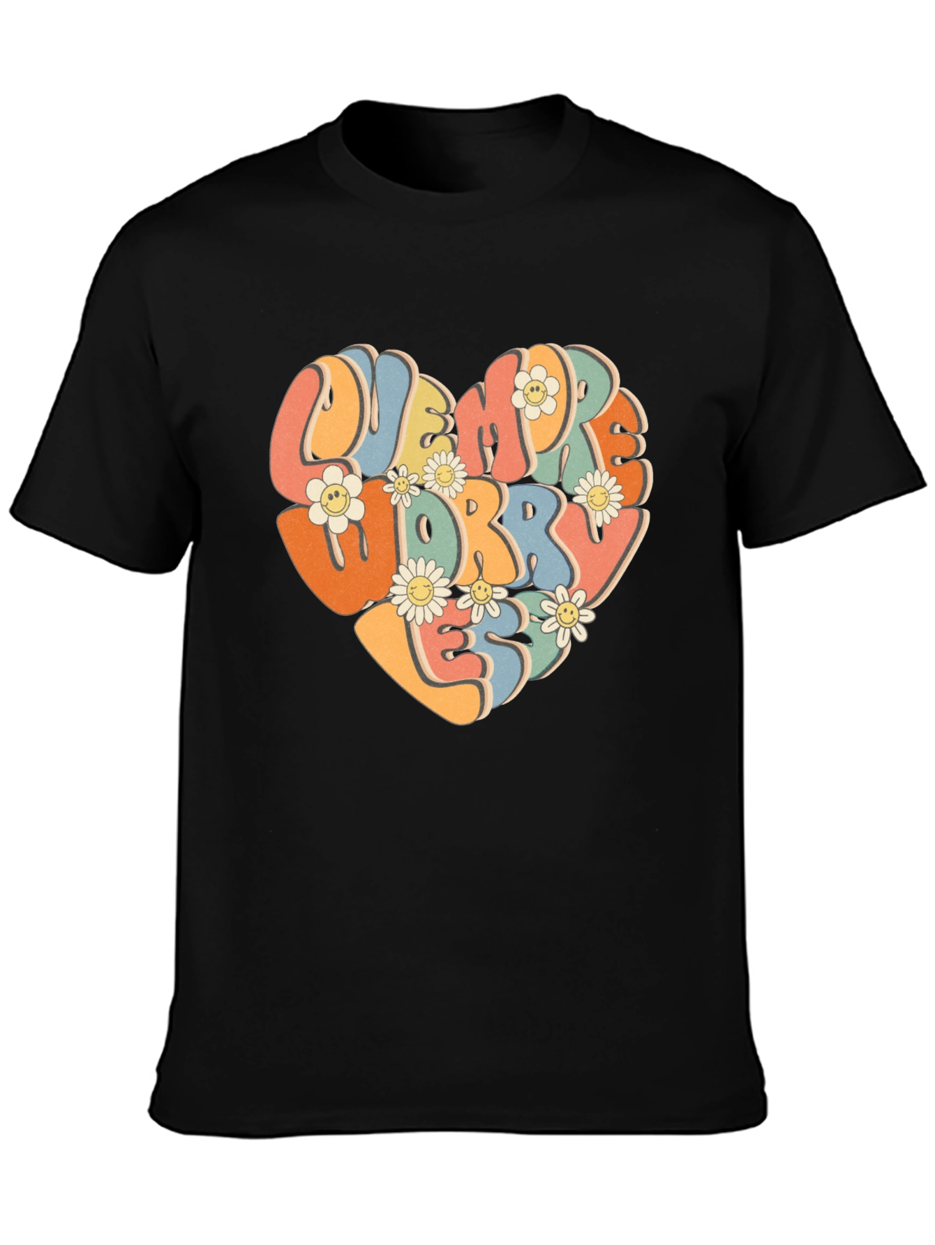 Retro Flower Heart Graphic T-Shirt - Worry Less
