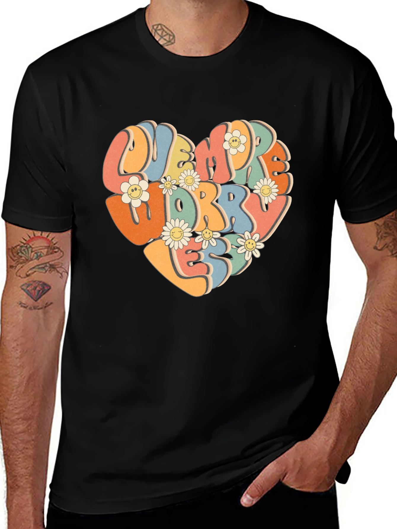 Retro Flower Heart Graphic T-Shirt - Worry Less