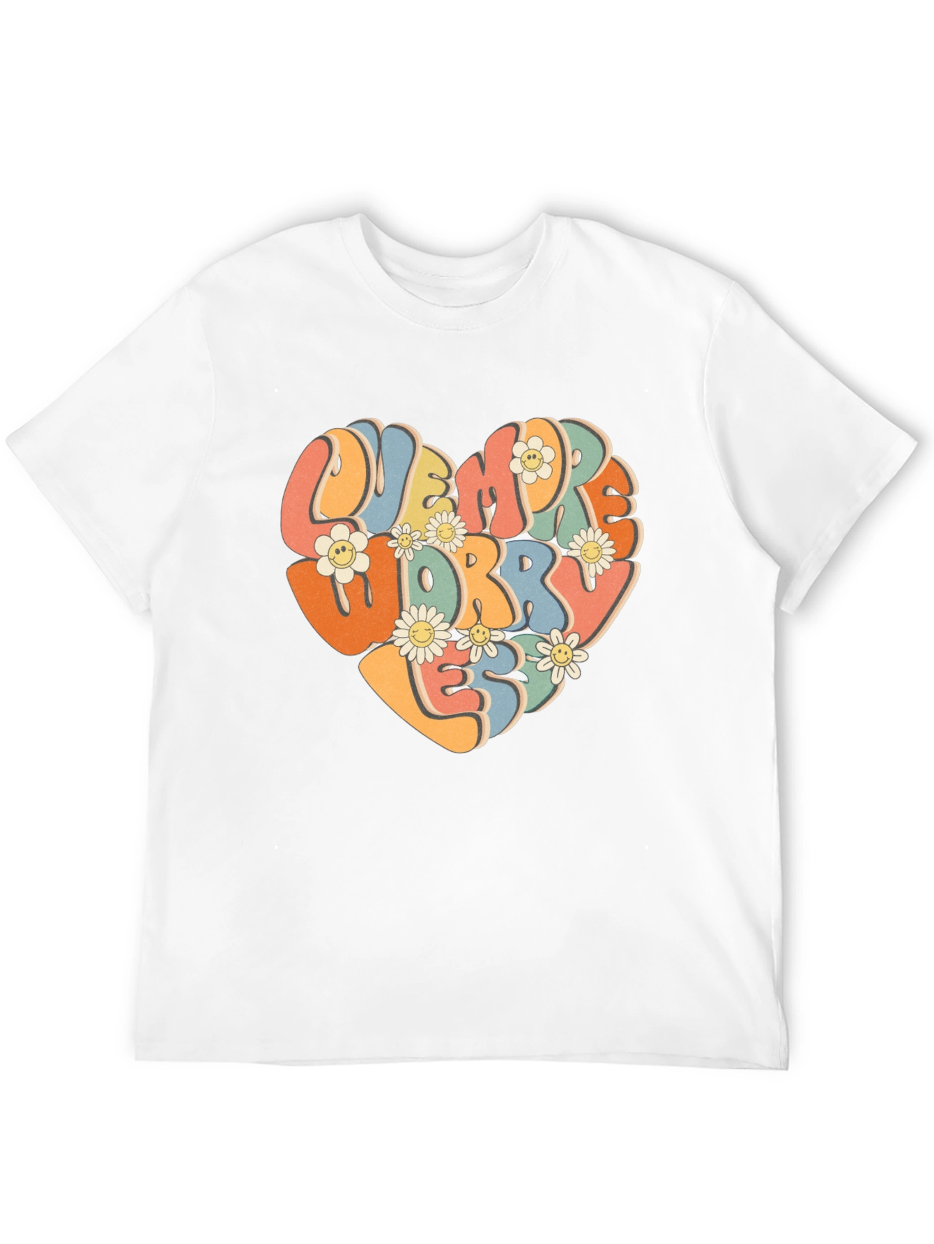 Retro Flower Heart Graphic T-Shirt - Worry Less