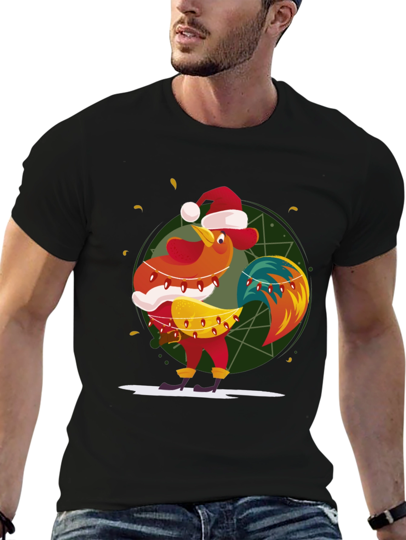 Festive Rooster Graphic Tee - Holiday Fun!
