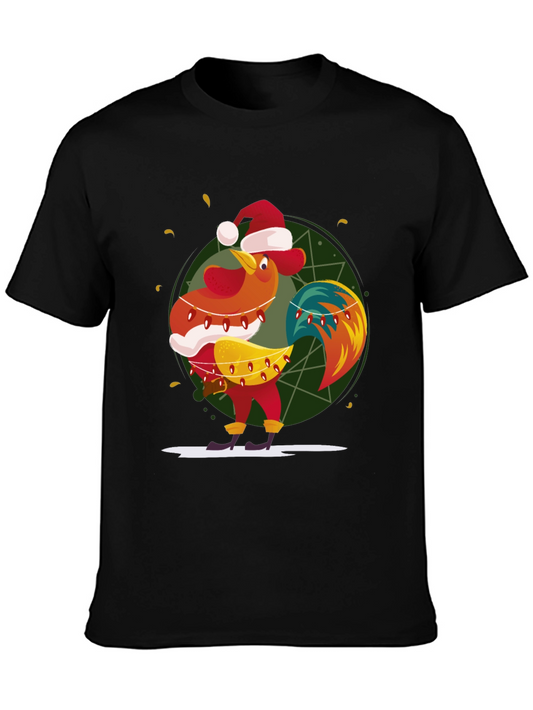 Festive Rooster Graphic Tee - Holiday Fun!