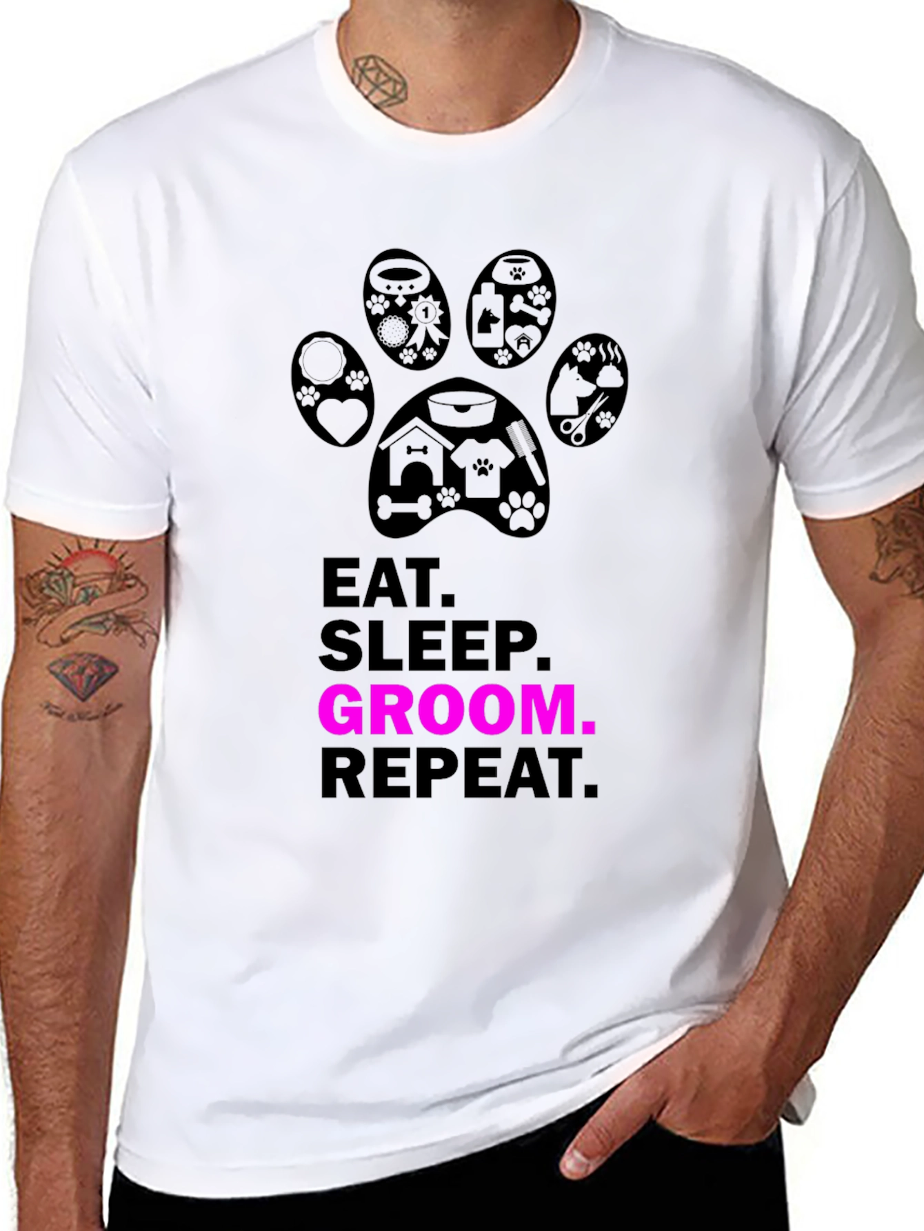 Eat Sleep Groom Repeat T-Shirt - Pet Groomer Gift