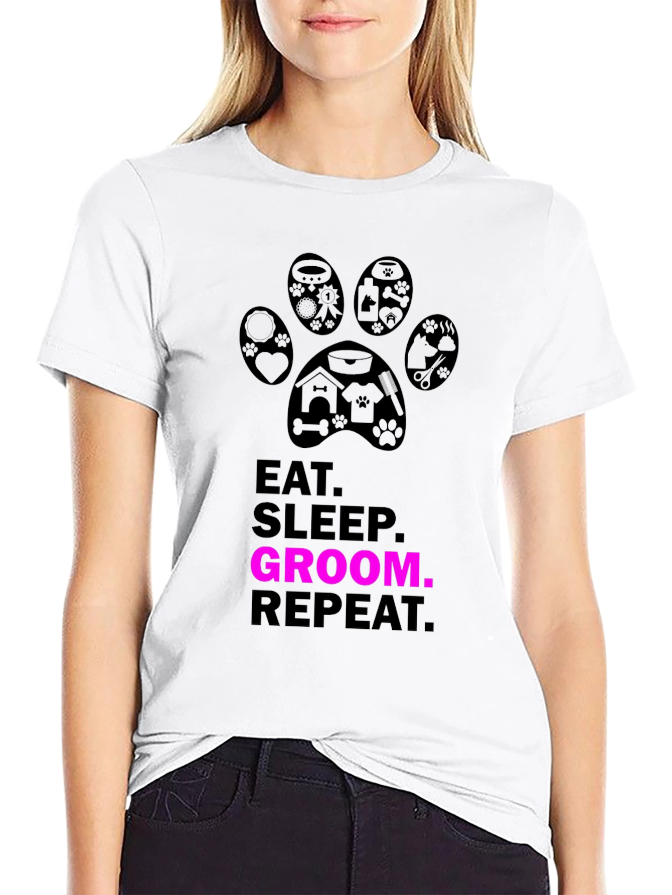 Eat Sleep Groom Repeat T-Shirt - Pet Groomer Gift