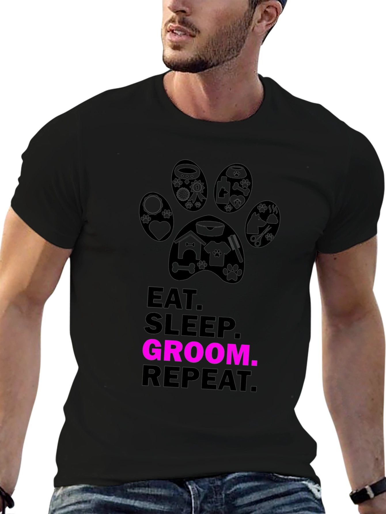 Eat Sleep Groom Repeat T-Shirt - Pet Groomer Gift