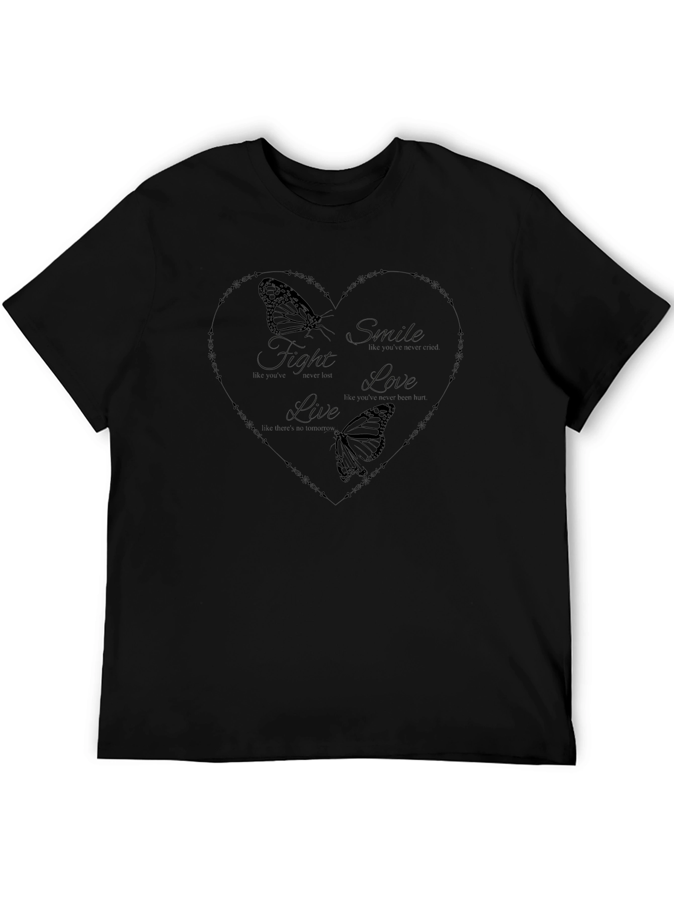 Heart & Butterfly Graphic Tee - Black