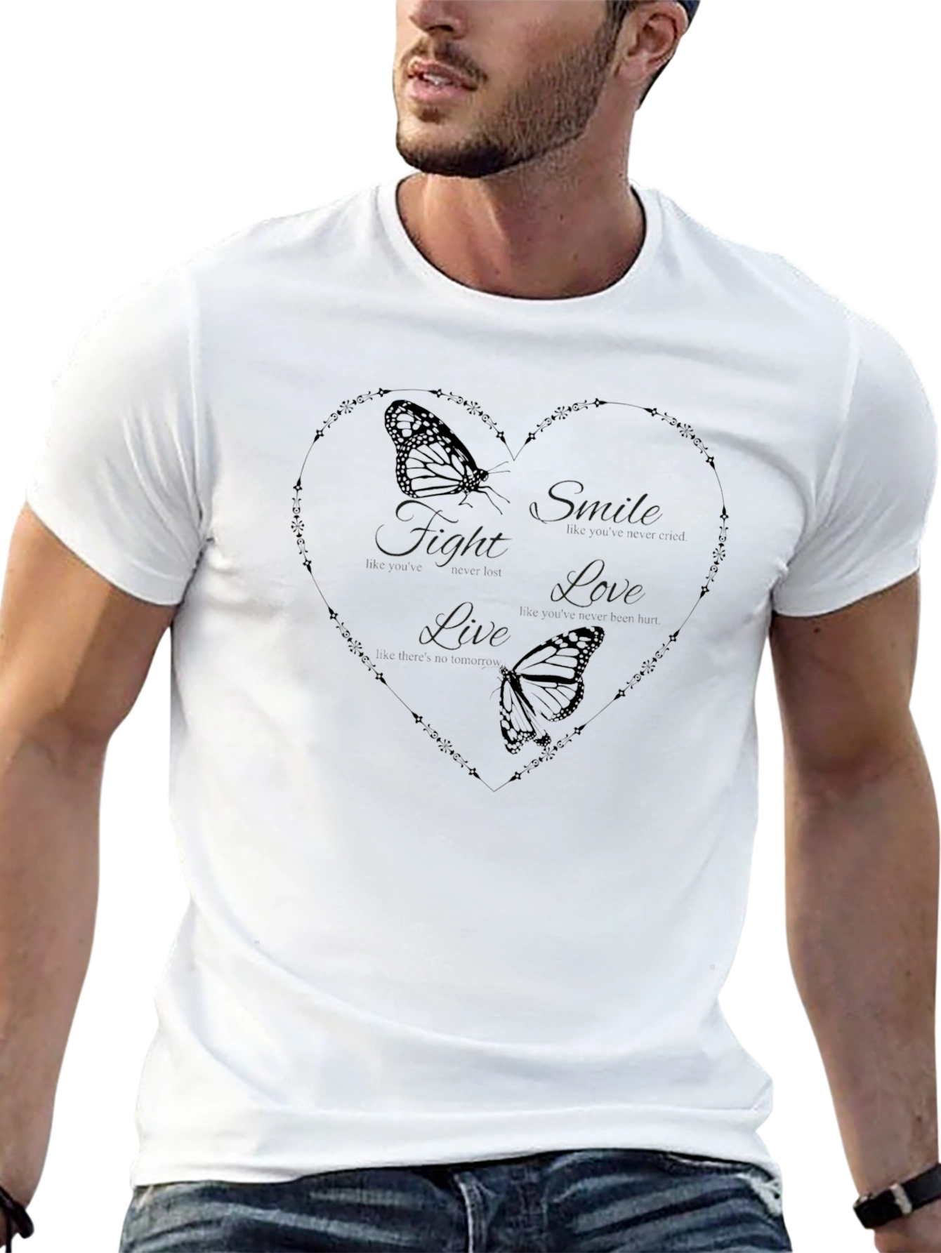 Heart & Butterfly Graphic Tee - Black