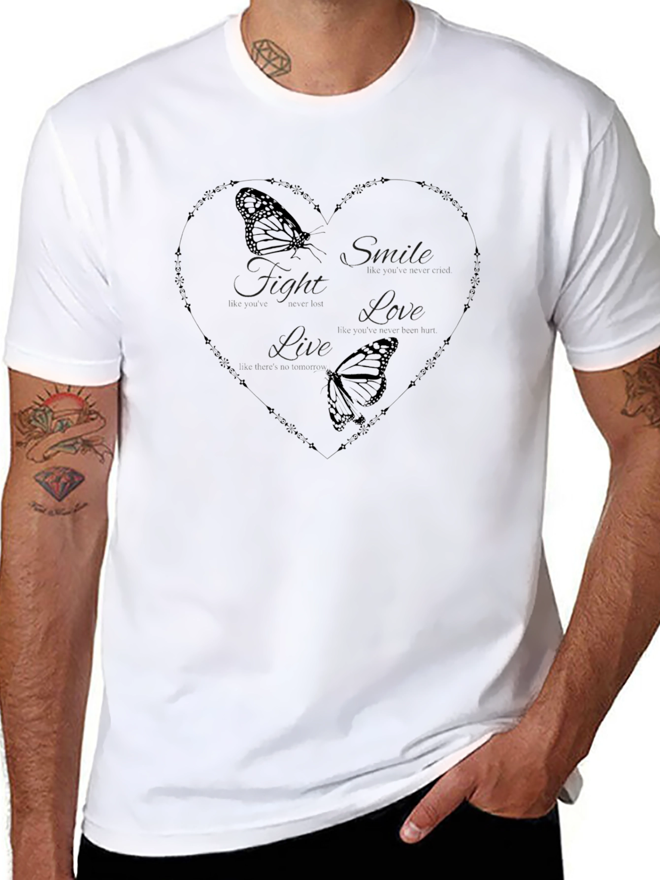Heart & Butterfly Graphic Tee - Black
