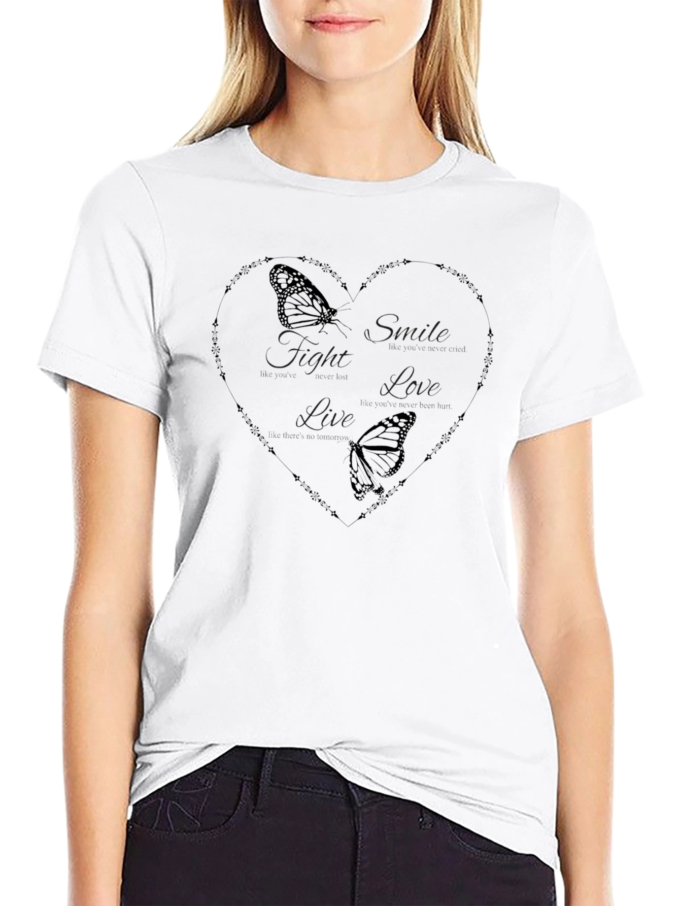 Heart & Butterfly Graphic Tee - Black