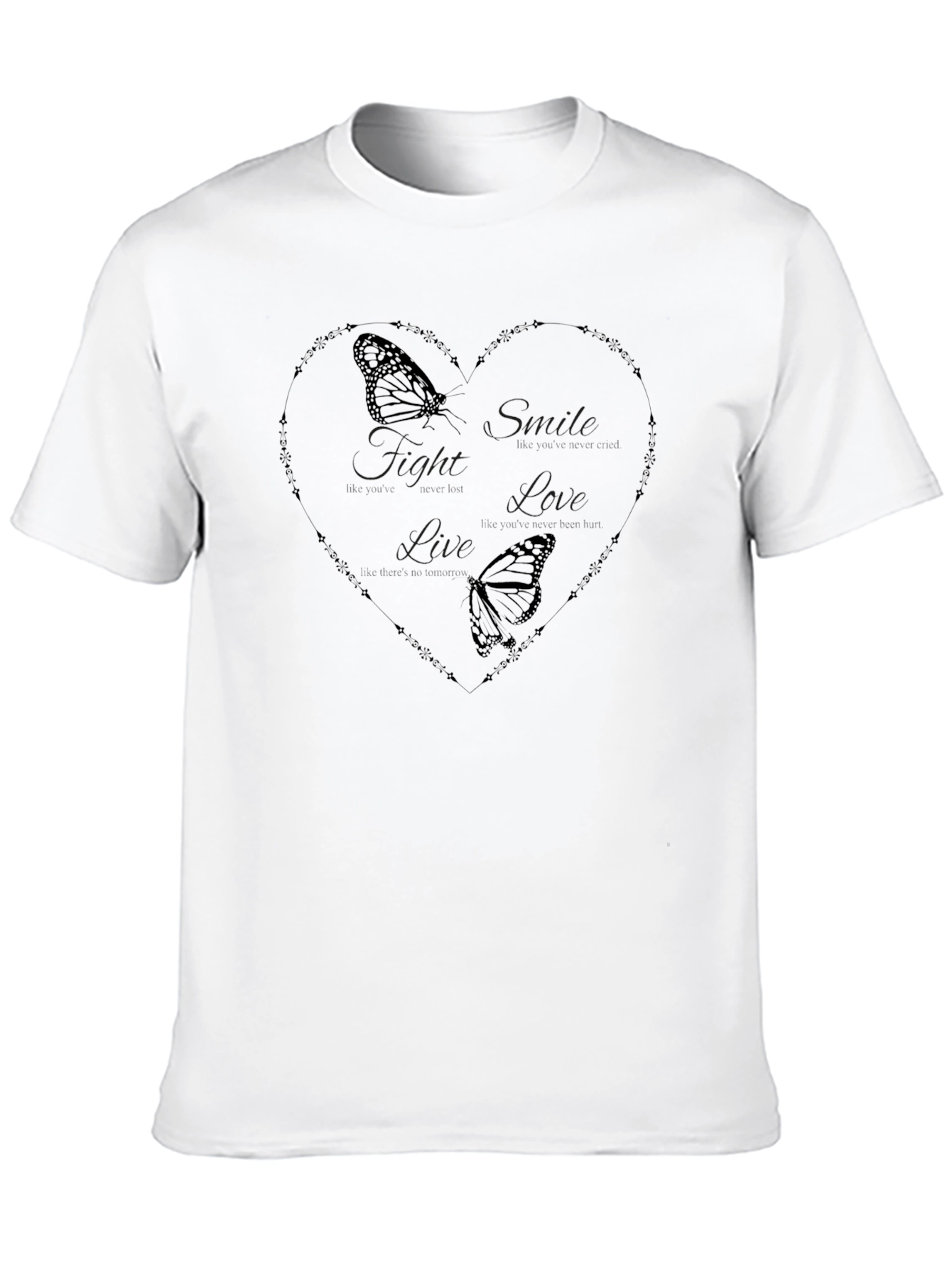 Heart & Butterfly Graphic Tee - Black