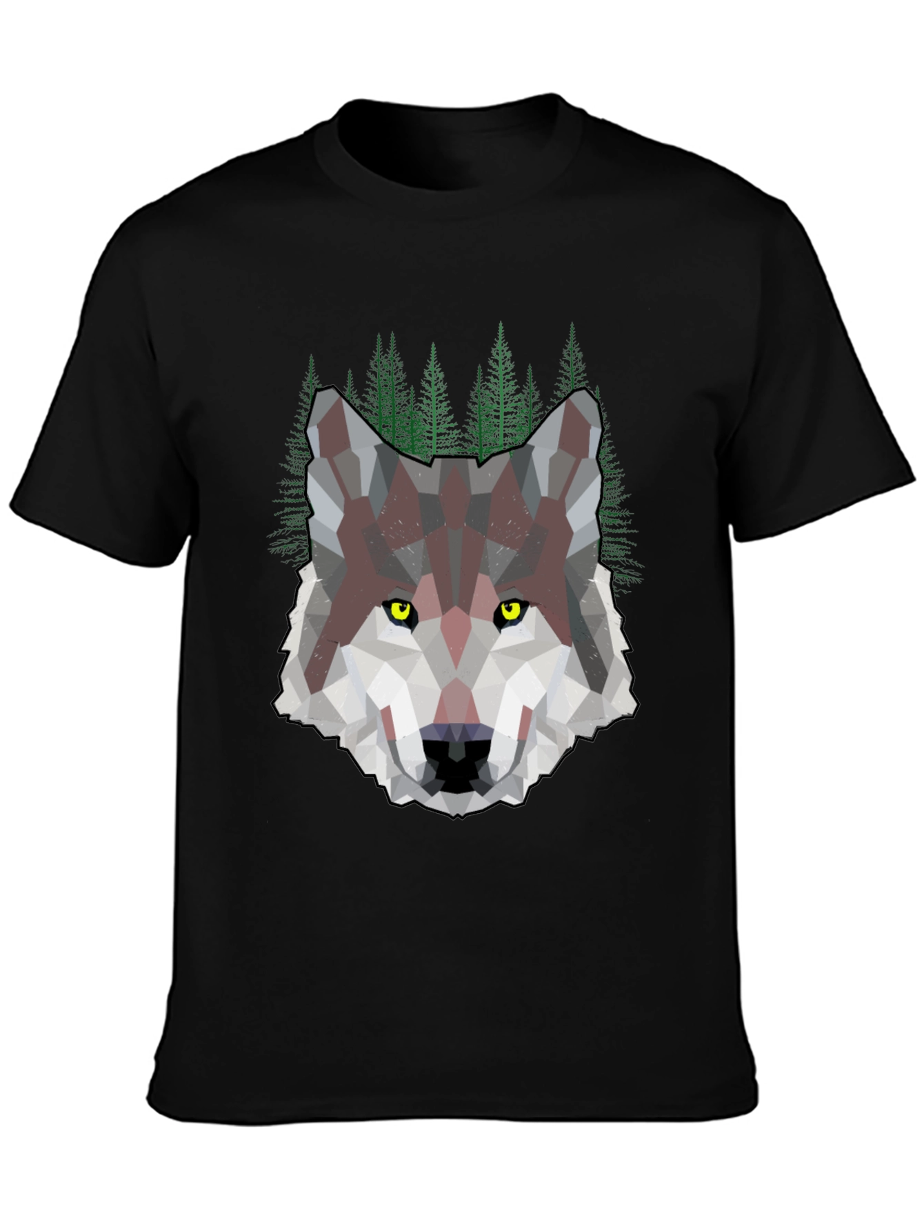 Geometric Wolf & Forest Graphic Tee