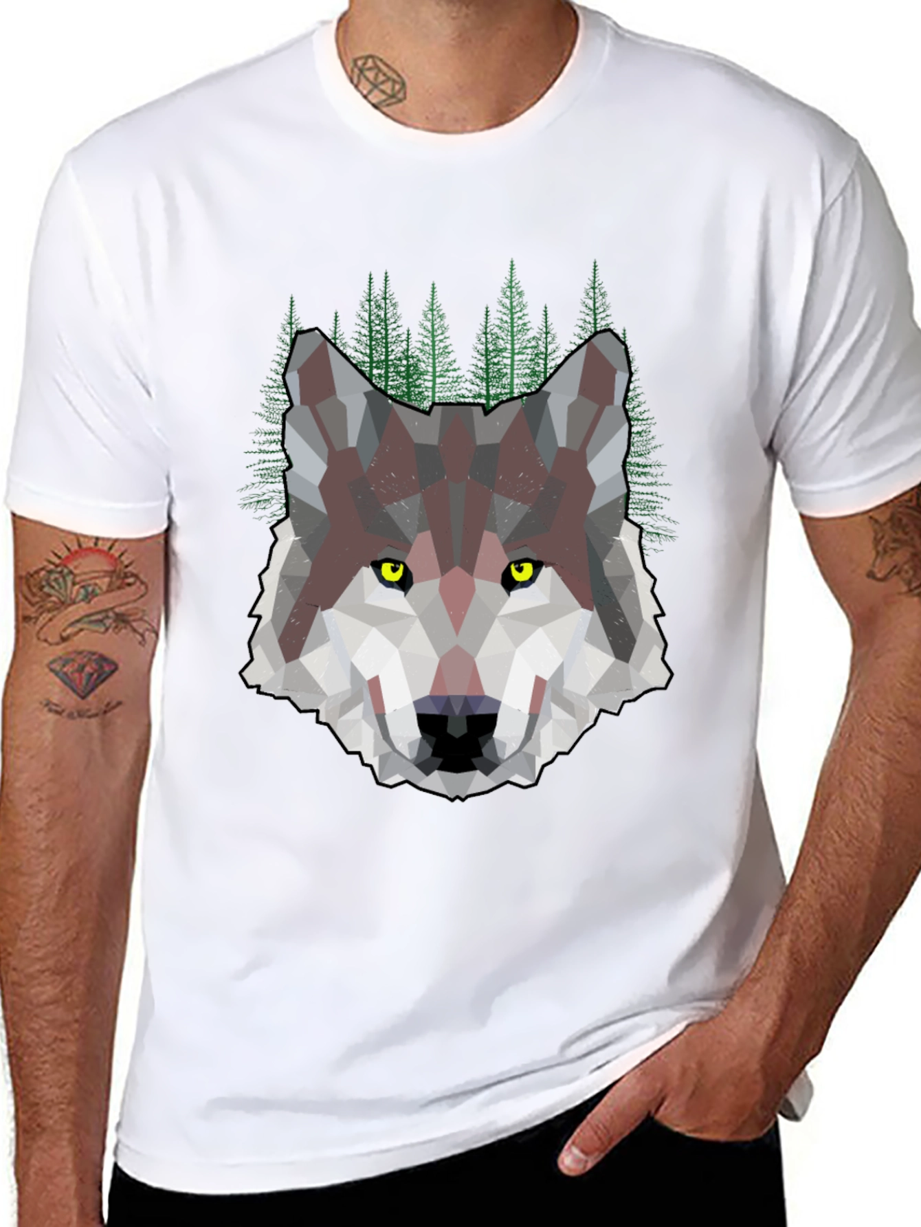 Geometric Wolf & Forest Graphic Tee
