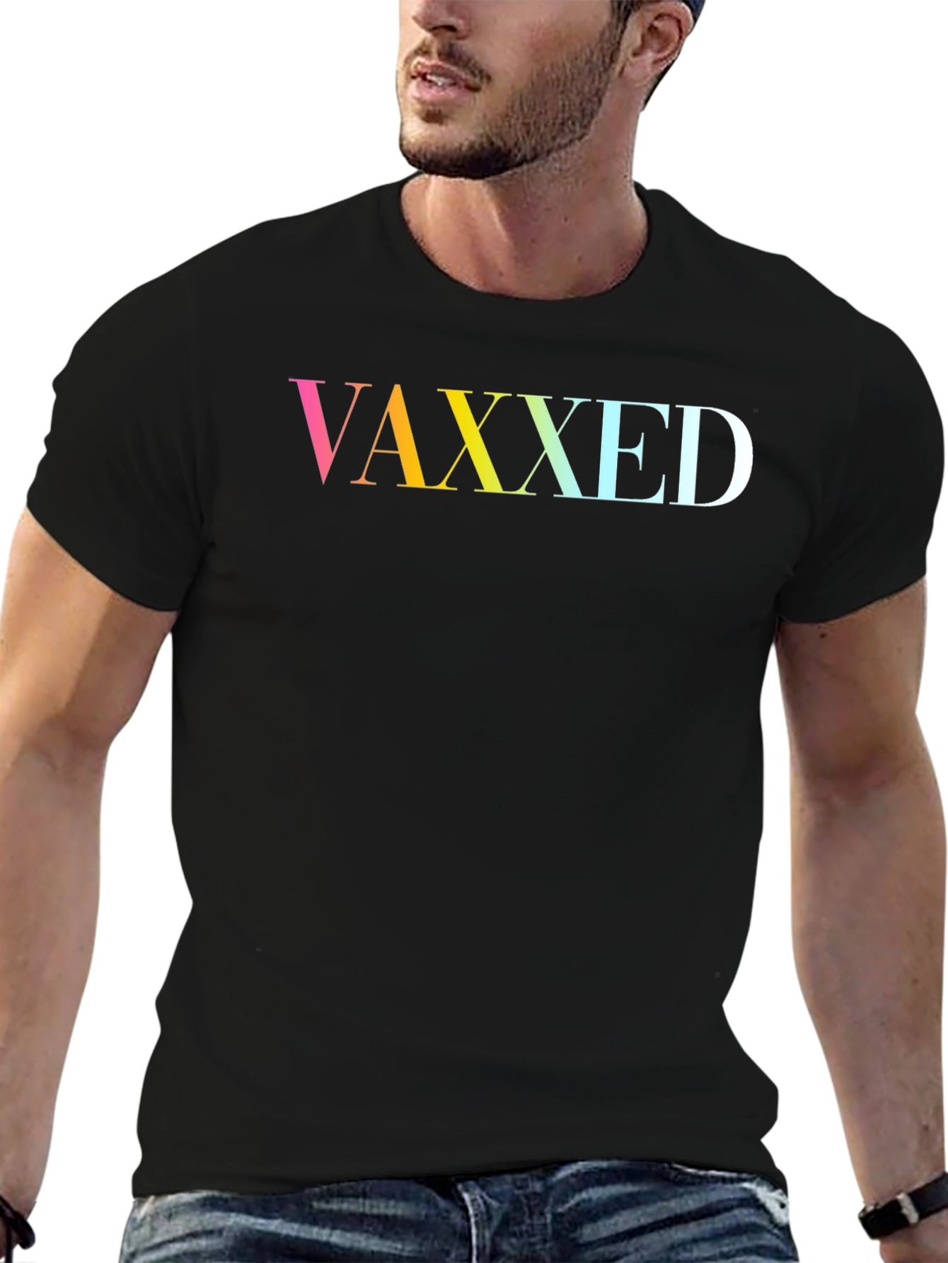 Vaxxed Rainbow Gradient Graphic Tee - Black Cotton
