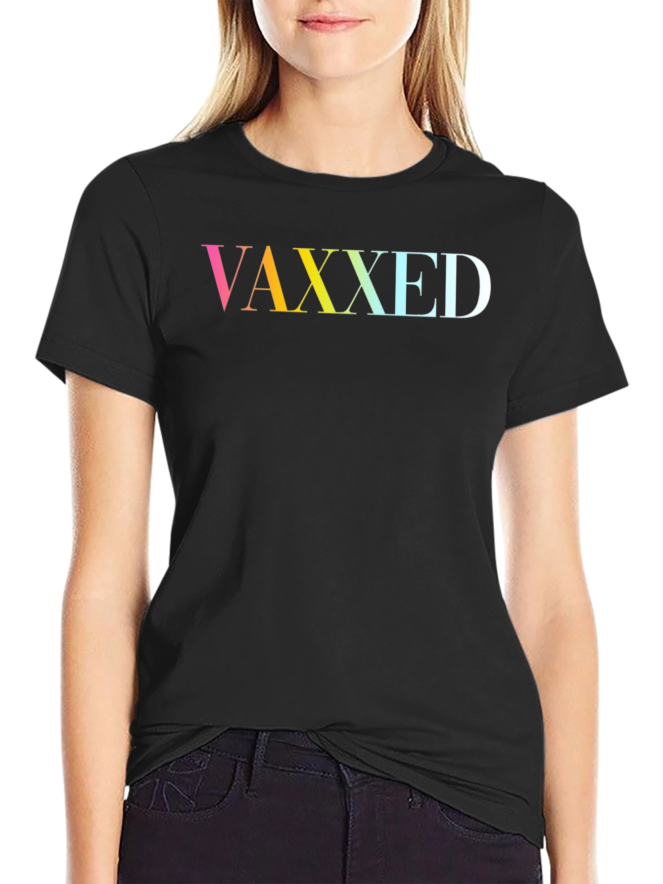 Vaxxed Rainbow Gradient Graphic Tee - Black Cotton
