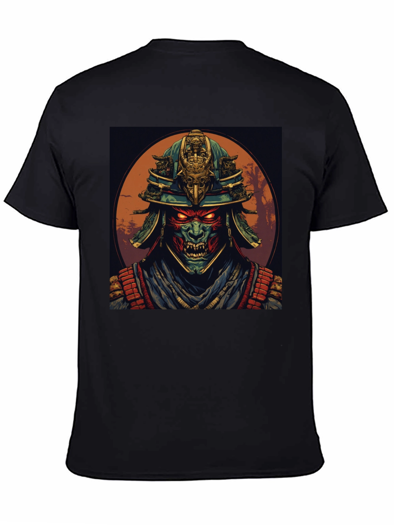 Samurai Demon Graphic Tee - Black Cotton T-Shirt