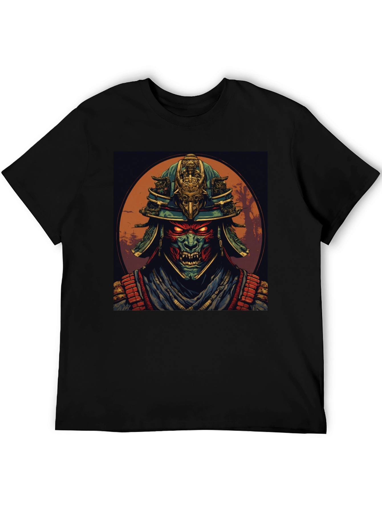 Samurai Demon Graphic Tee - Black Cotton T-Shirt