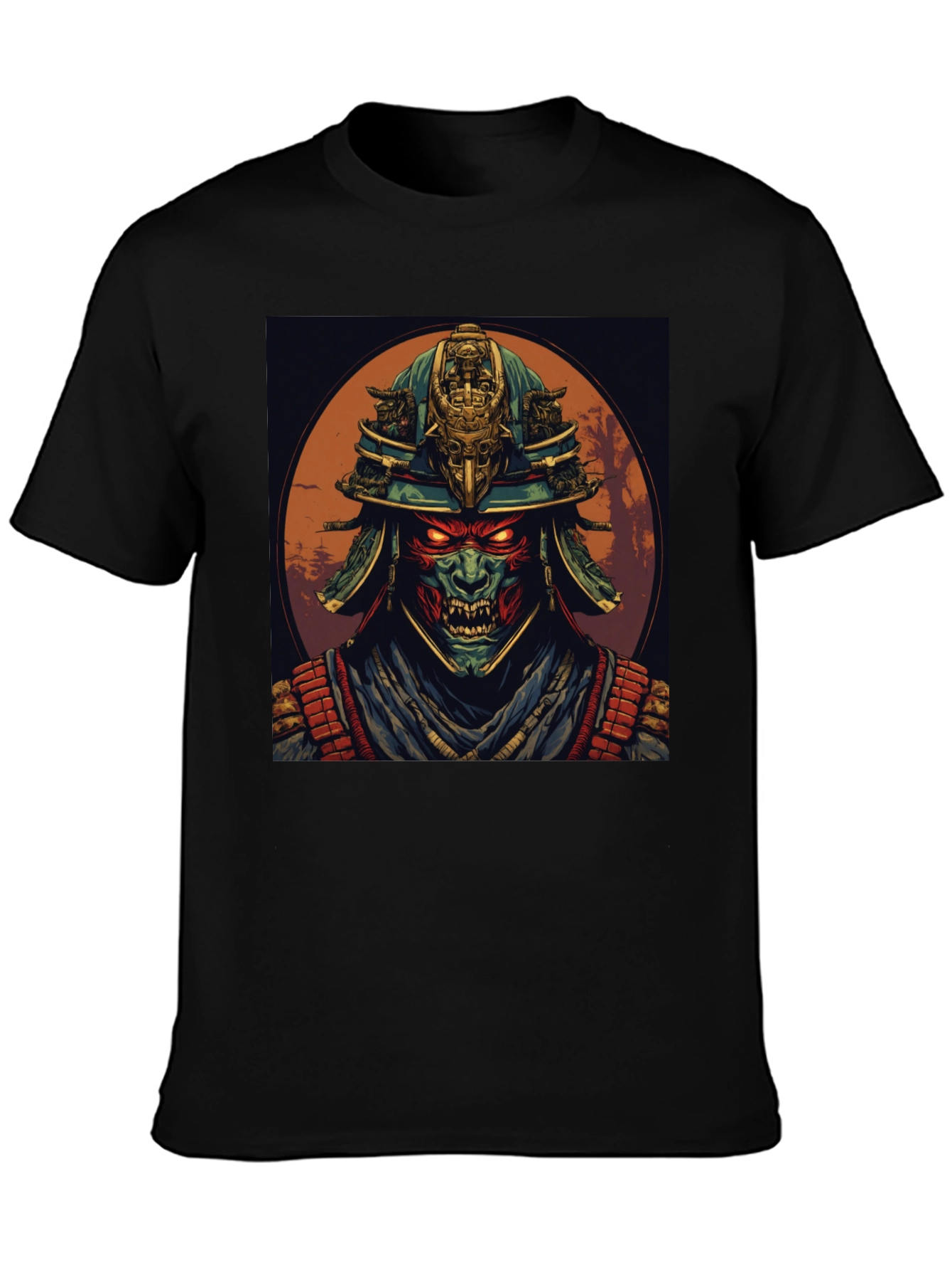 Samurai Demon Graphic Tee - Black Cotton T-Shirt