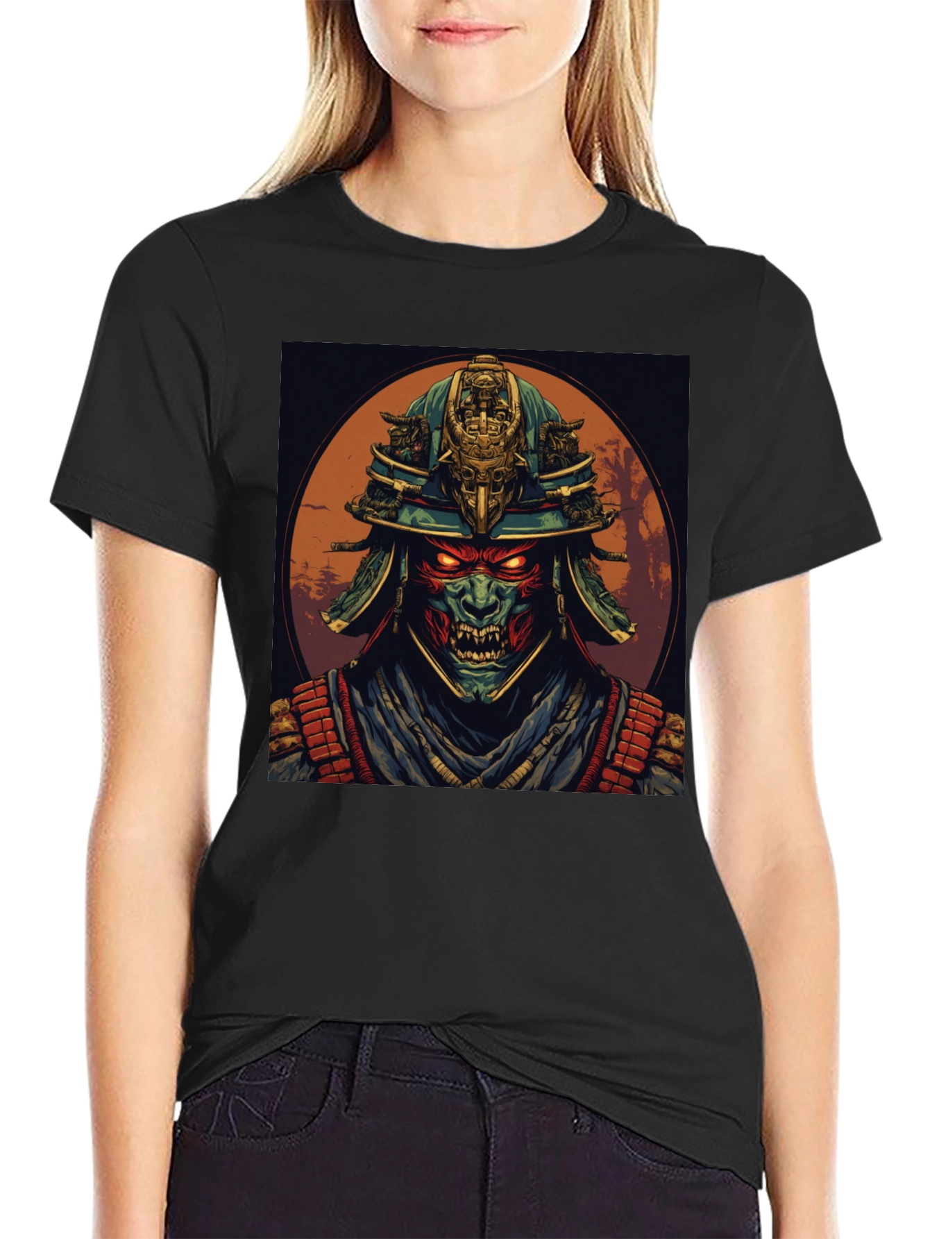 Samurai Demon Graphic Tee - Black Cotton T-Shirt